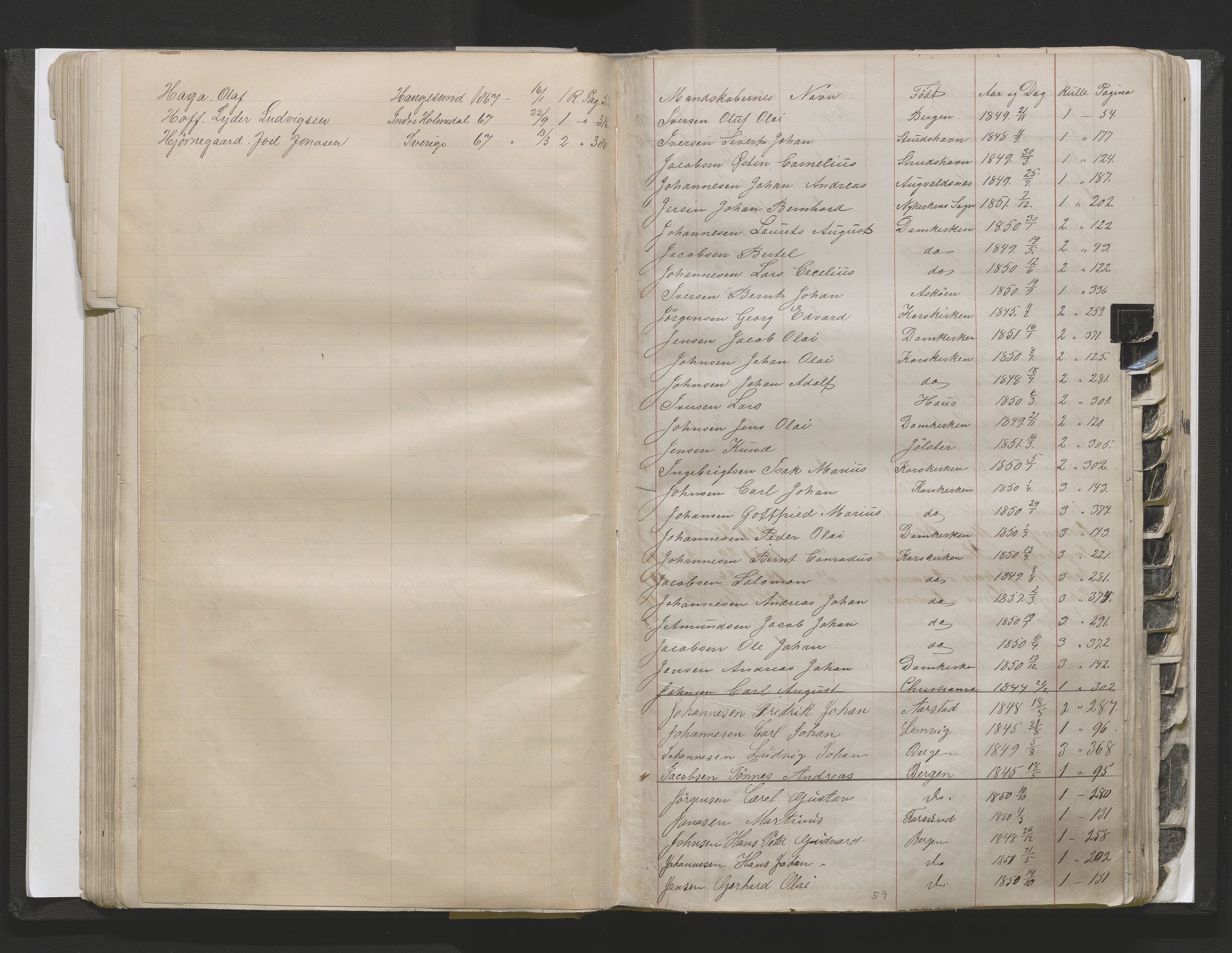 Bergens Krigskommisariat, SAB/A-5103/H/Hj/Hjd/L0002: Register til Mannskapsrulle/militær loddtrekningsliste for Bergen (før nr 280), 1870-1895