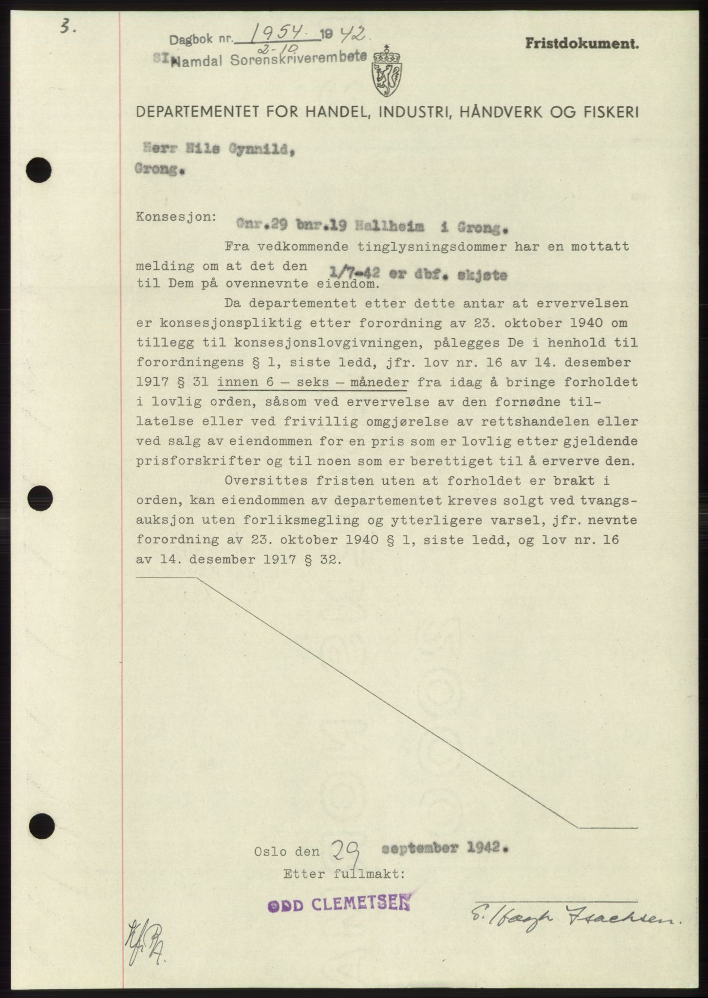 Namdal sorenskriveri, SAT/A-4133/1/2/2C: Pantebok nr. -, 1942-1943, Dagboknr: 1954/1942
