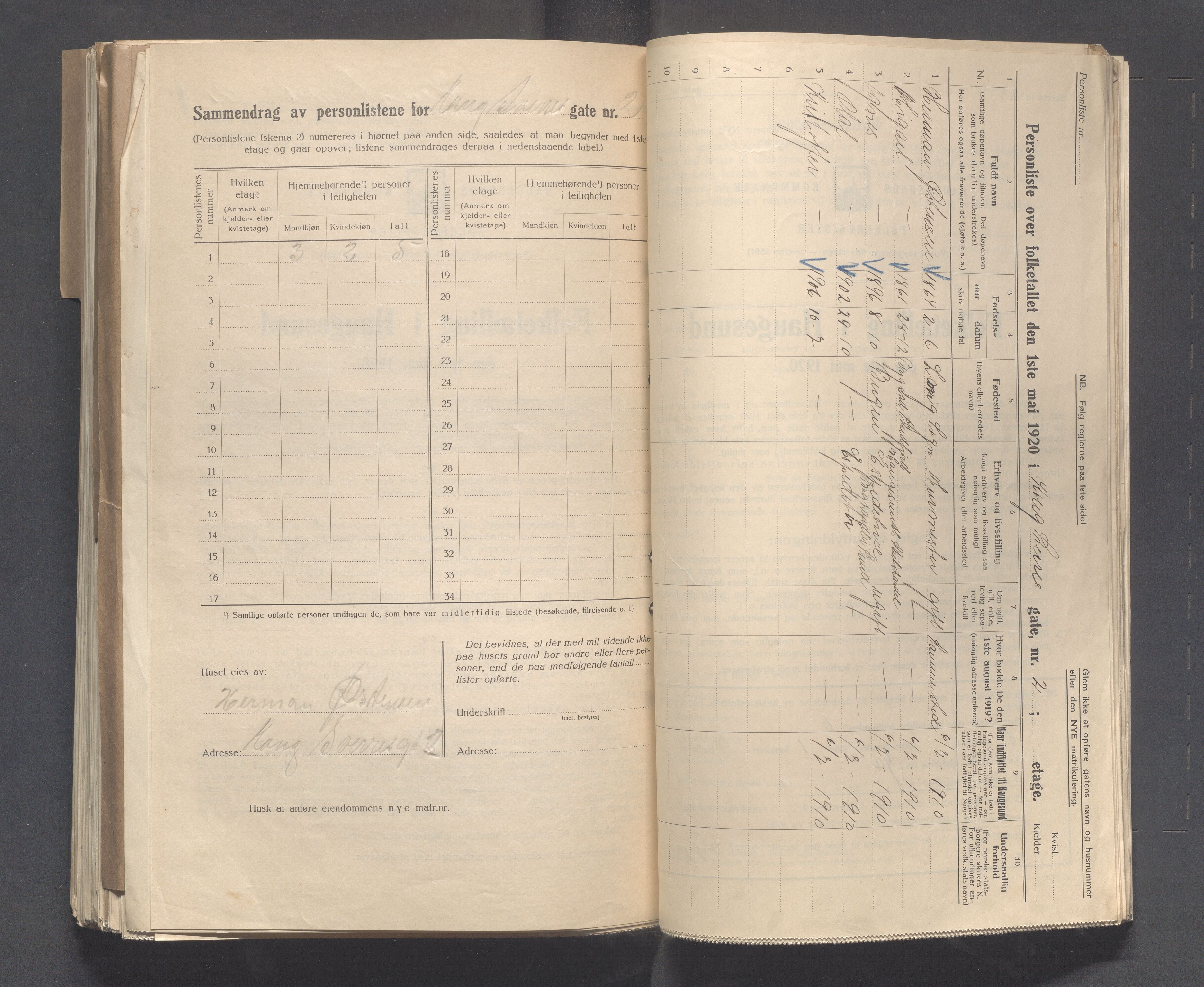 IKAR, Kommunal folketelling 1.5.1920 for Haugesund, 1920, s. 2799