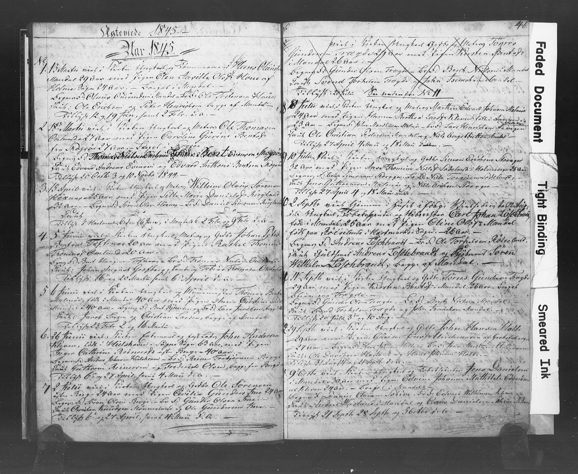 Mandal sokneprestkontor, SAK/1111-0030/F/Fb/Fba/L0005: Klokkerbok nr. B 1E, 1842-1845, s. 46