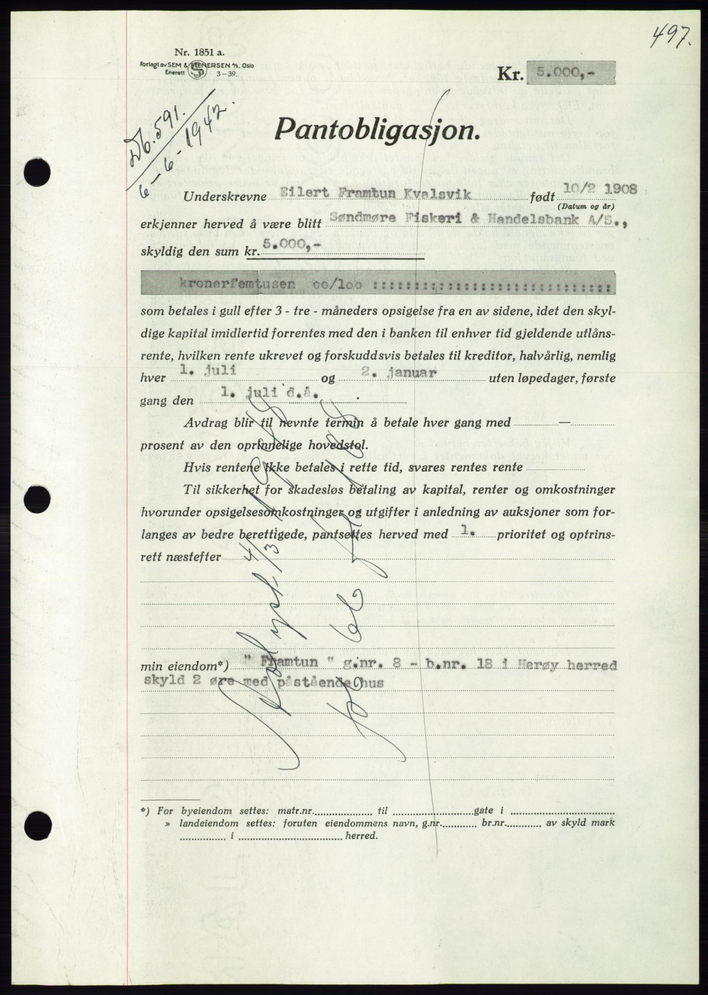 Søre Sunnmøre sorenskriveri, AV/SAT-A-4122/1/2/2C/L0073: Pantebok nr. 67, 1941-1942, Dagboknr: 591/1942