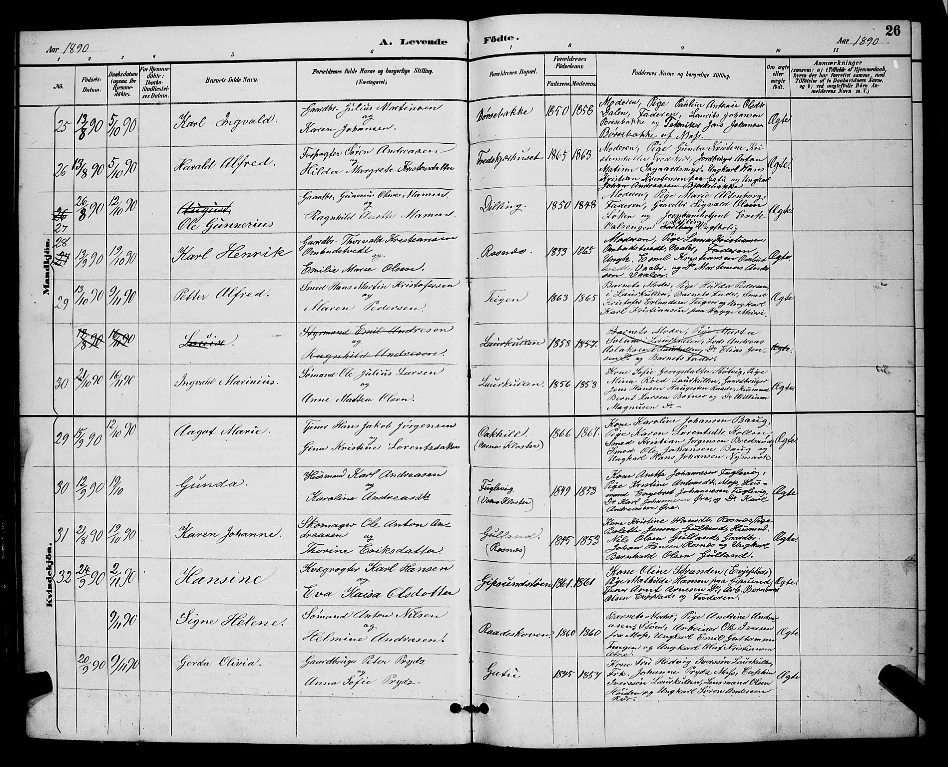 Rygge prestekontor Kirkebøker, AV/SAO-A-10084b/G/Ga/L0002: Klokkerbok nr. 2, 1887-1905, s. 26
