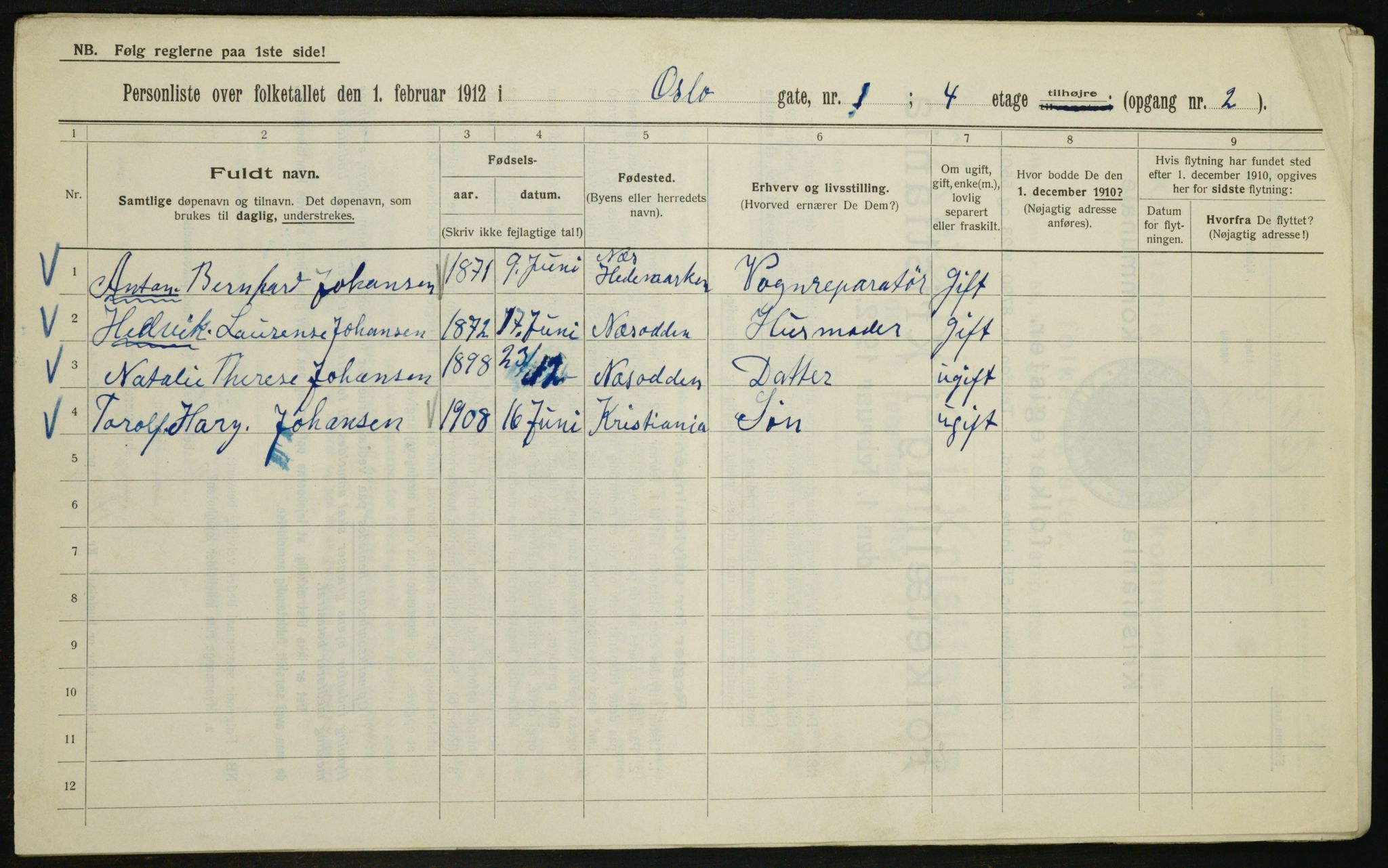 OBA, Kommunal folketelling 1.2.1912 for Kristiania, 1912, s. 77534