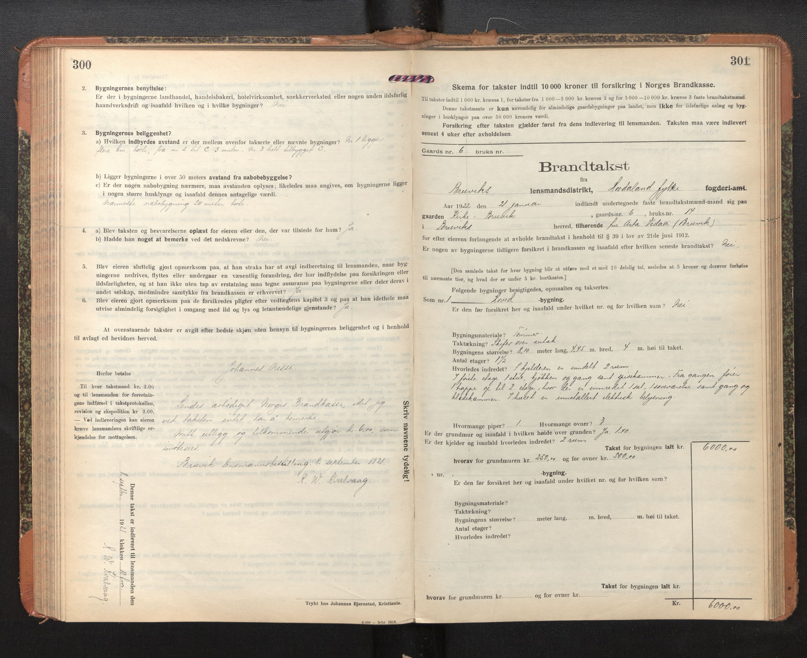 Lensmannen i Bruvik, SAB/A-31301/0012/L0009: Branntakstprotokoll, skjematakst, 1918-1925, s. 300-301