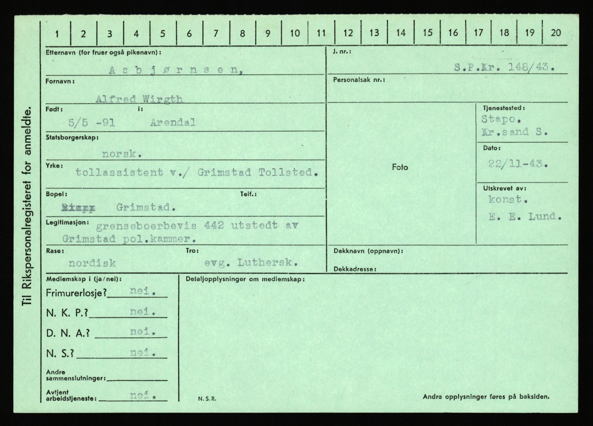 Statspolitiet - Hovedkontoret / Osloavdelingen, AV/RA-S-1329/C/Ca/L0002: Arneberg - Brand, 1943-1945, s. 348