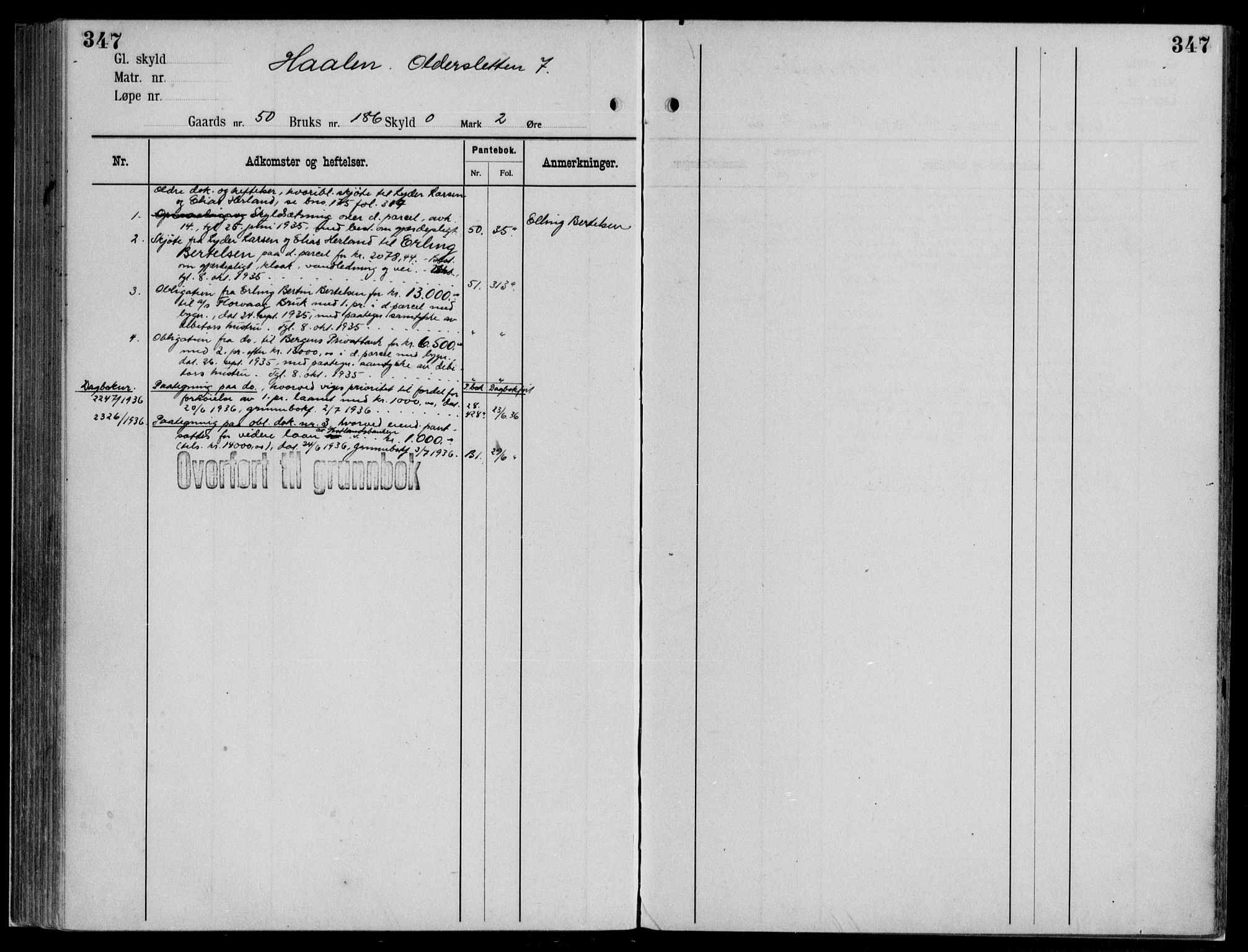 Midhordland sorenskriveri, AV/SAB-A-3001/1/G/Ga/Gab/L0112: Panteregister nr. II.A.b.112, s. 347