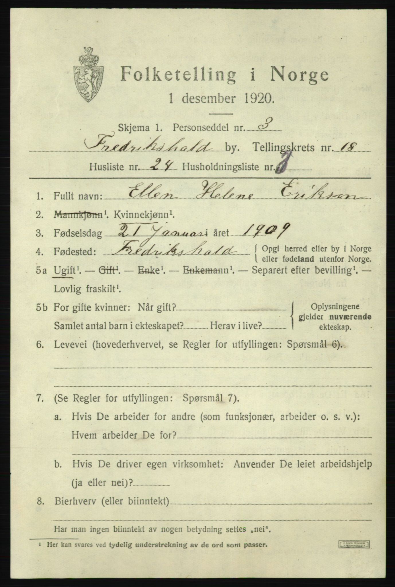 SAO, Folketelling 1920 for 0101 Fredrikshald kjøpstad, 1920, s. 27851