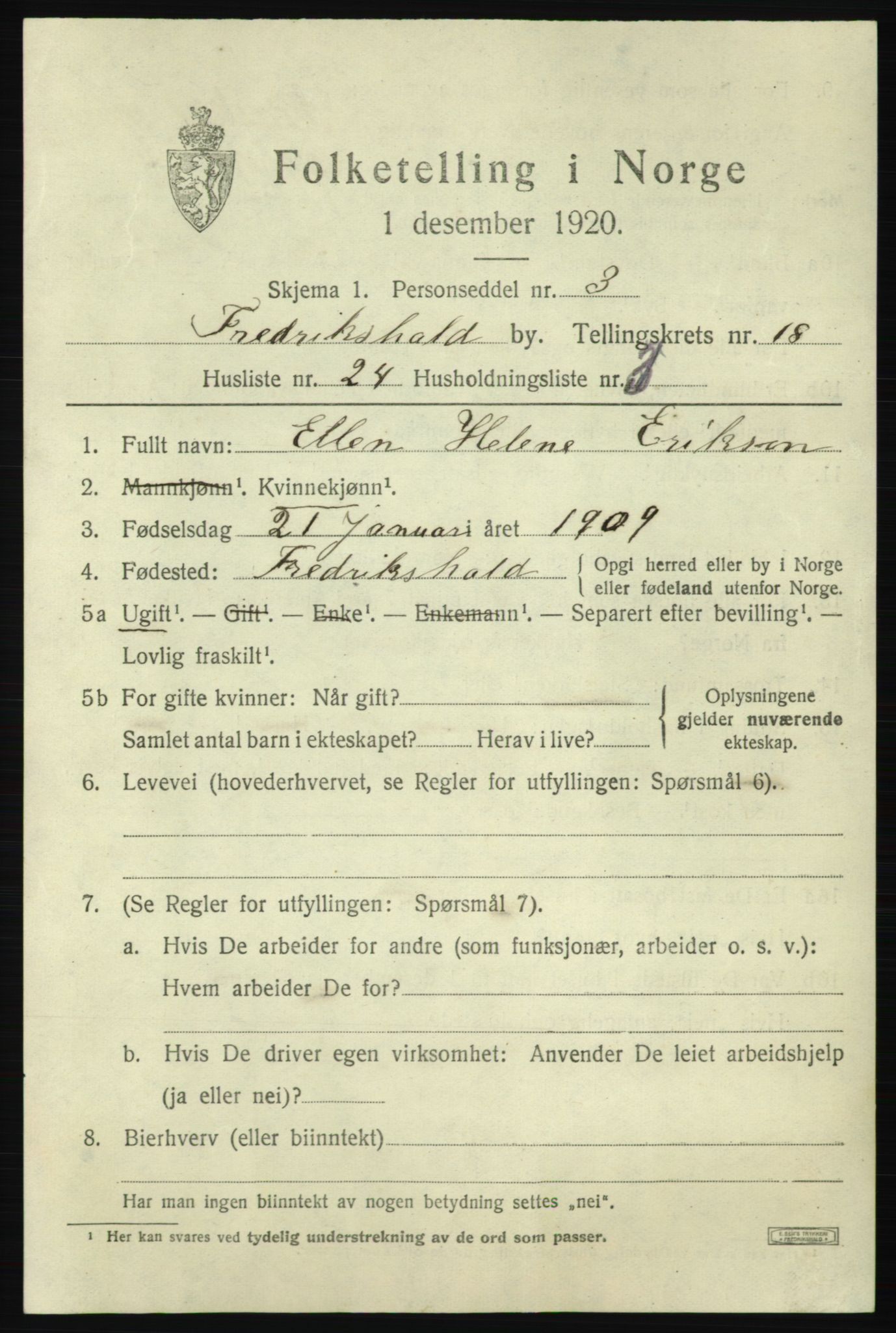 SAO, Folketelling 1920 for 0101 Fredrikshald kjøpstad, 1920, s. 27851