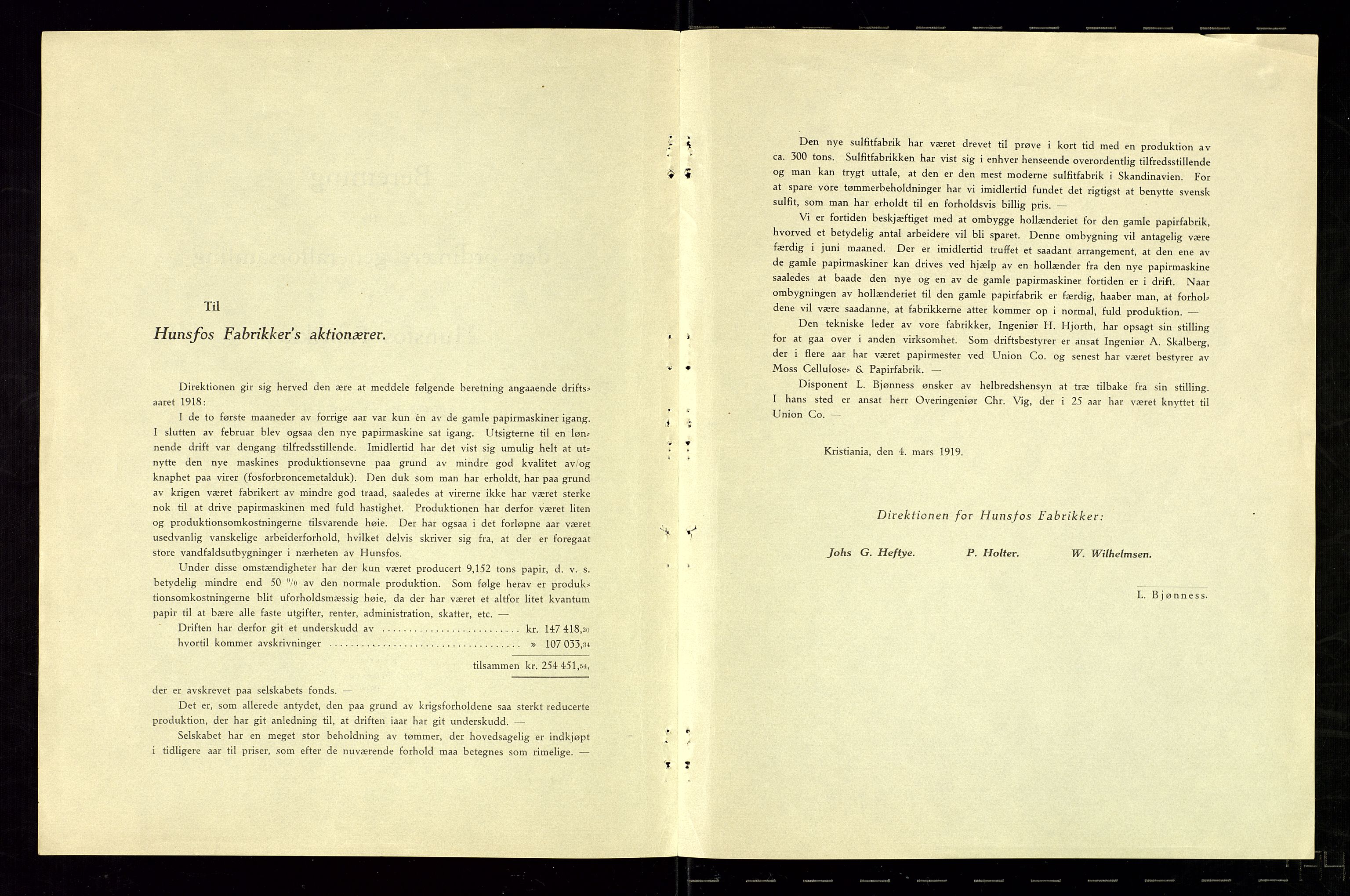 Hunsfos fabrikker, SAK/D/1440/01/L0001/0003: Vedtekter, anmeldelser og årsberetninger / Årsberetninger og regnskap, 1918-1989, s. 6