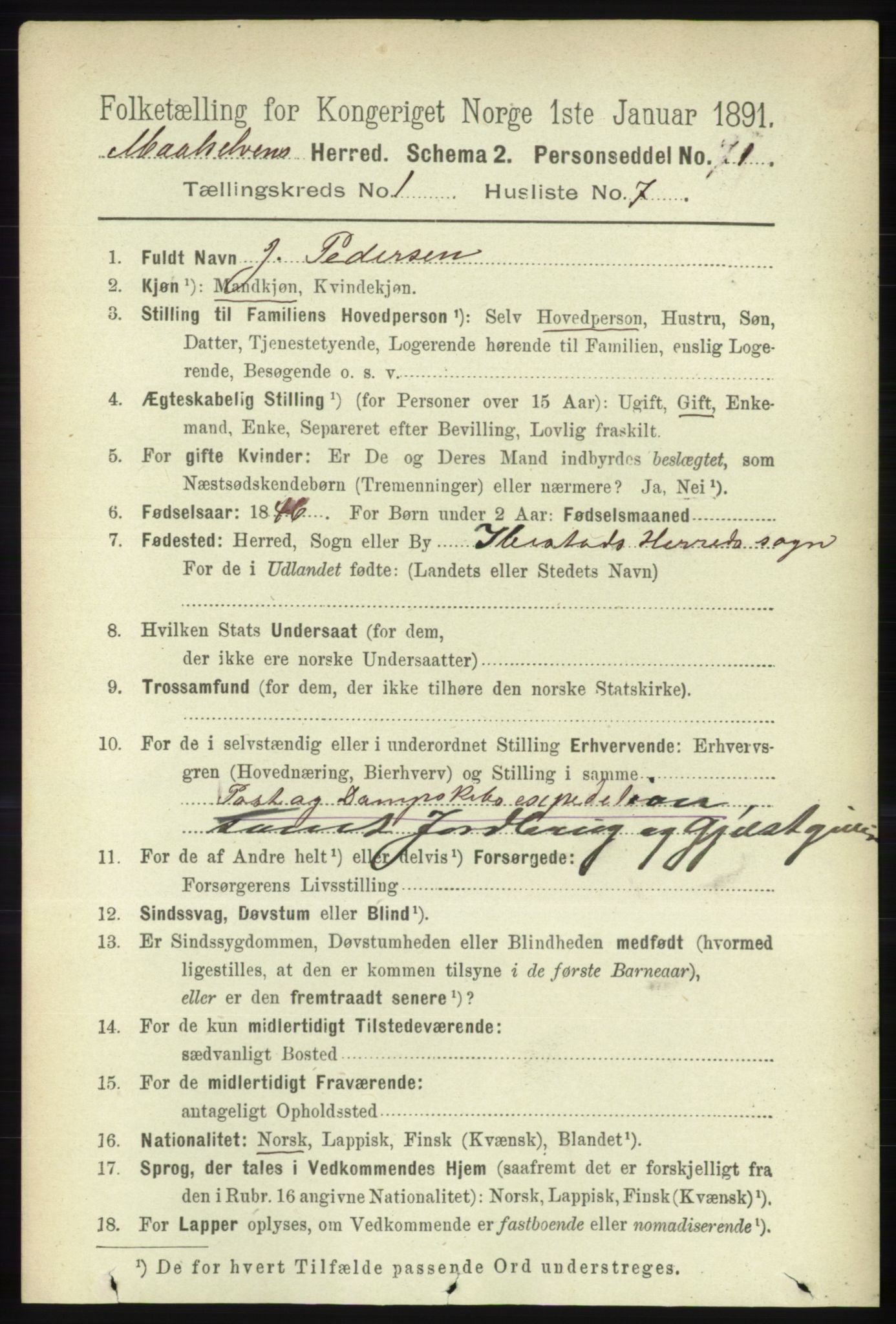 RA, Folketelling 1891 for 1924 Målselv herred, 1891, s. 109