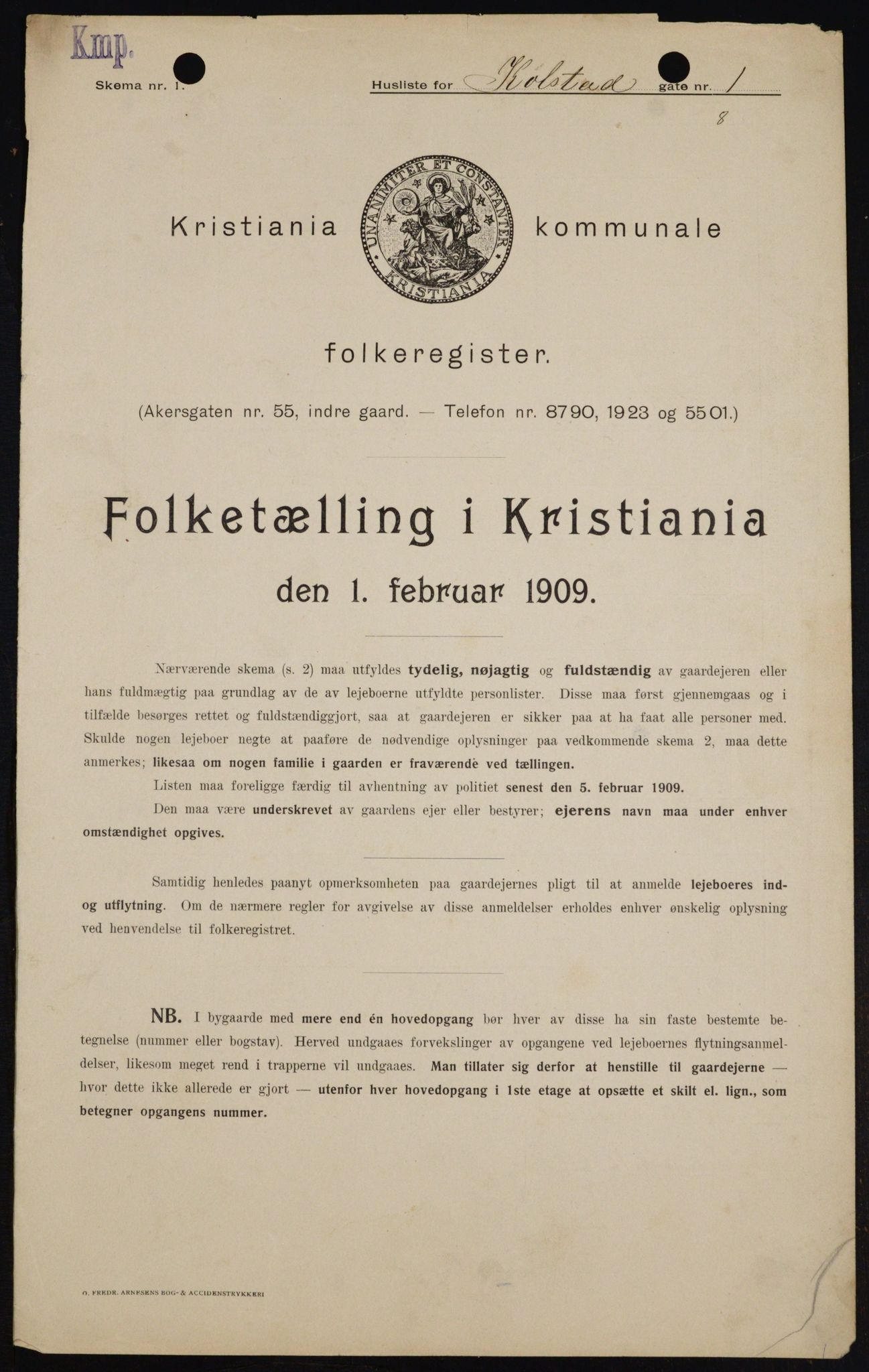 OBA, Kommunal folketelling 1.2.1909 for Kristiania kjøpstad, 1909, s. 47830