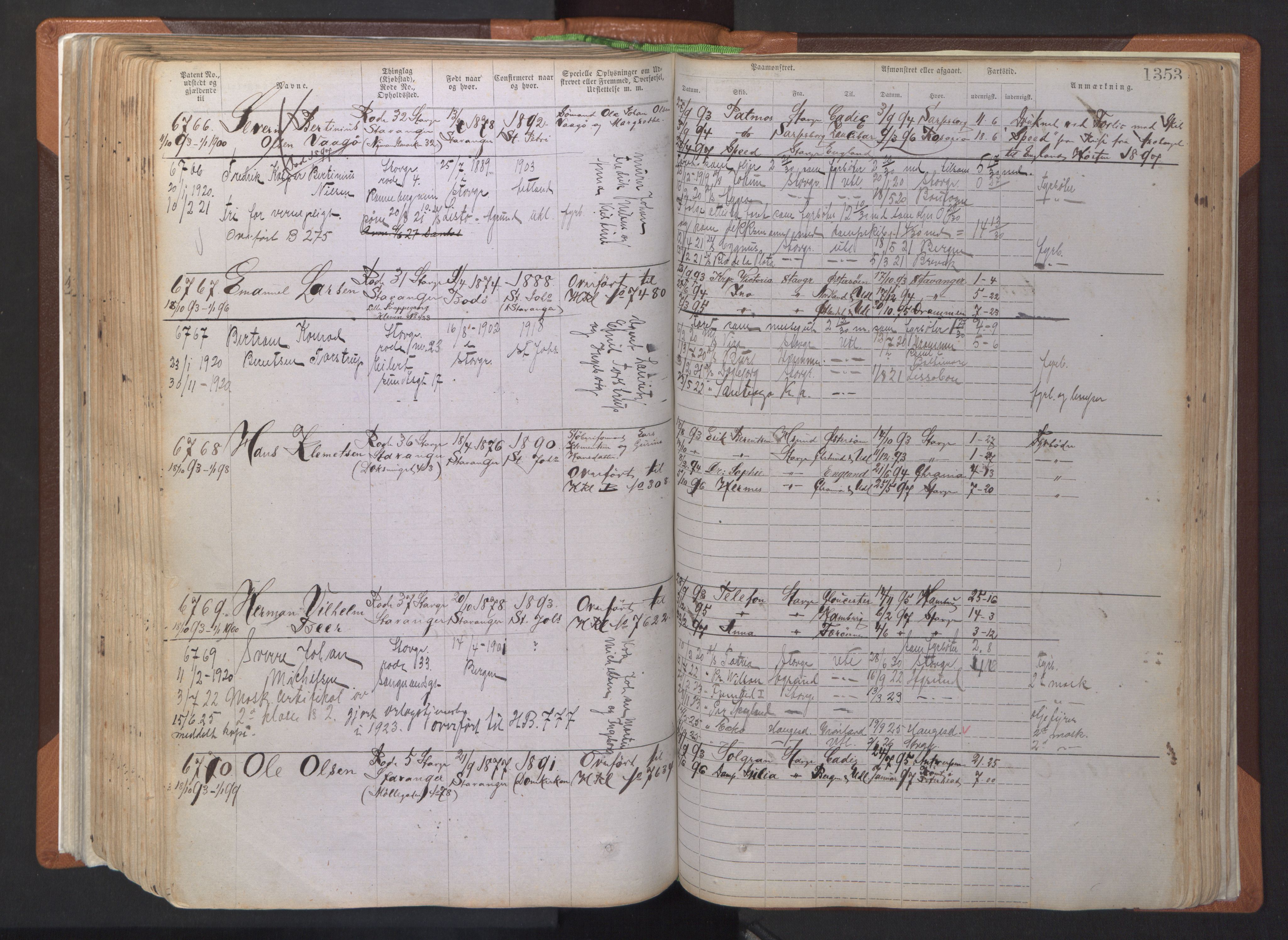 Stavanger sjømannskontor, AV/SAST-A-102006/F/Ff/L0007: Annotasjonsrulle, patentnr. 5506-7180, 1887-1900, s. 258