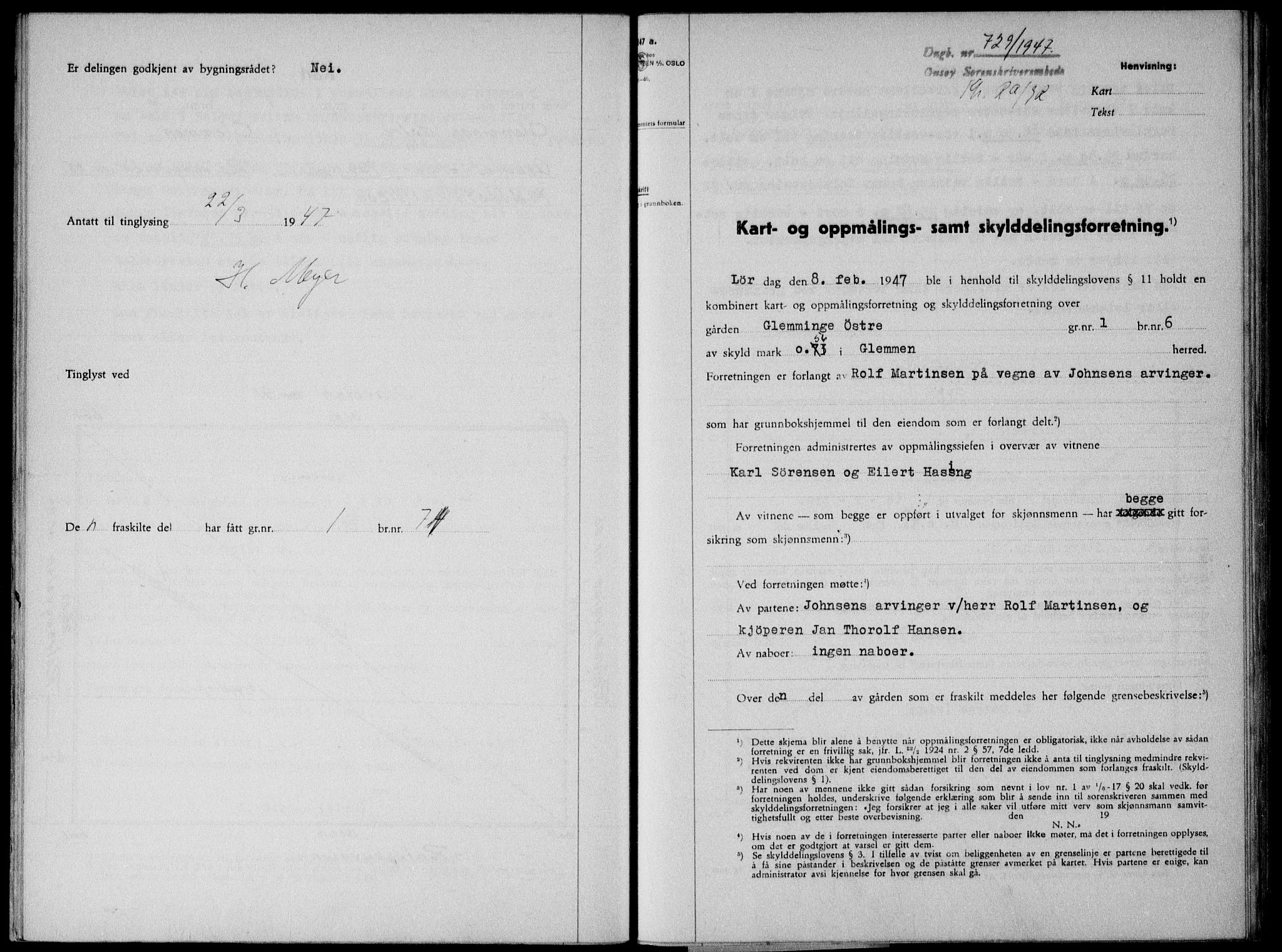 Onsøy sorenskriveri, SAO/A-10474/G/Ga/Gab/L0019a: Pantebok nr. II A-19, 1947-1947, Dagboknr: 729/1947