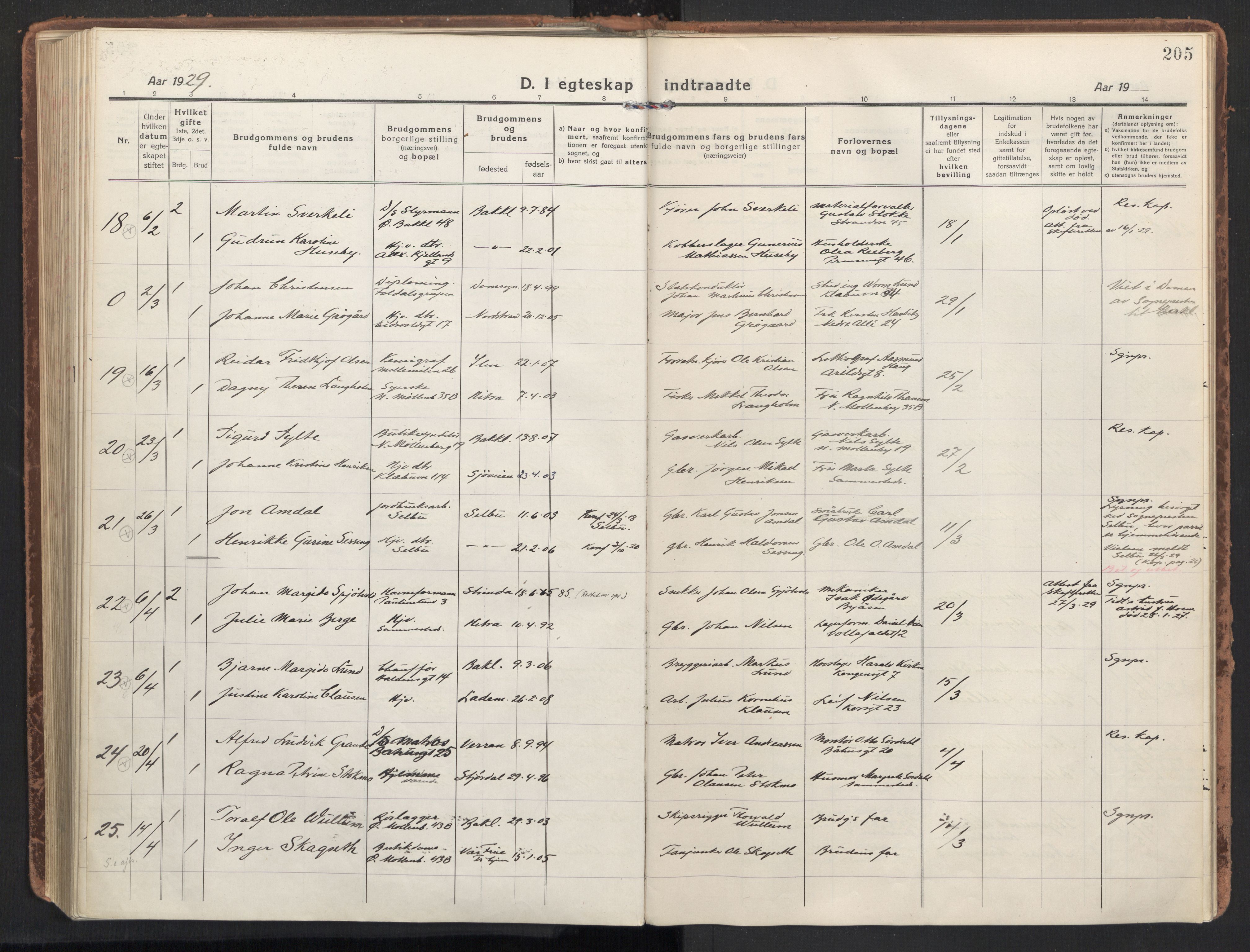 Ministerialprotokoller, klokkerbøker og fødselsregistre - Sør-Trøndelag, SAT/A-1456/604/L0206: Ministerialbok nr. 604A26, 1917-1931, s. 205