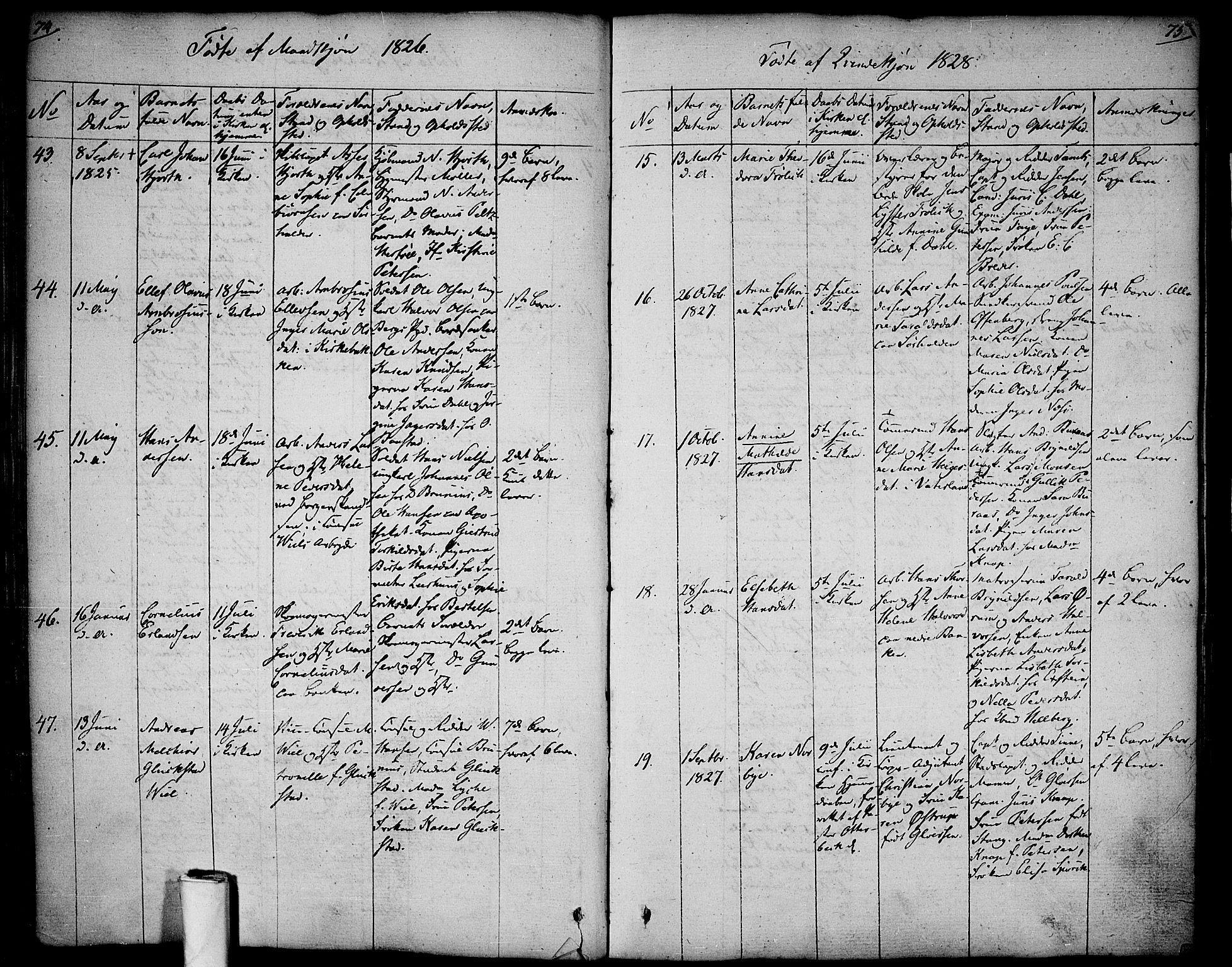 Halden prestekontor Kirkebøker, AV/SAO-A-10909/F/Fa/L0004: Ministerialbok nr. I 4, 1823-1834, s. 74-75