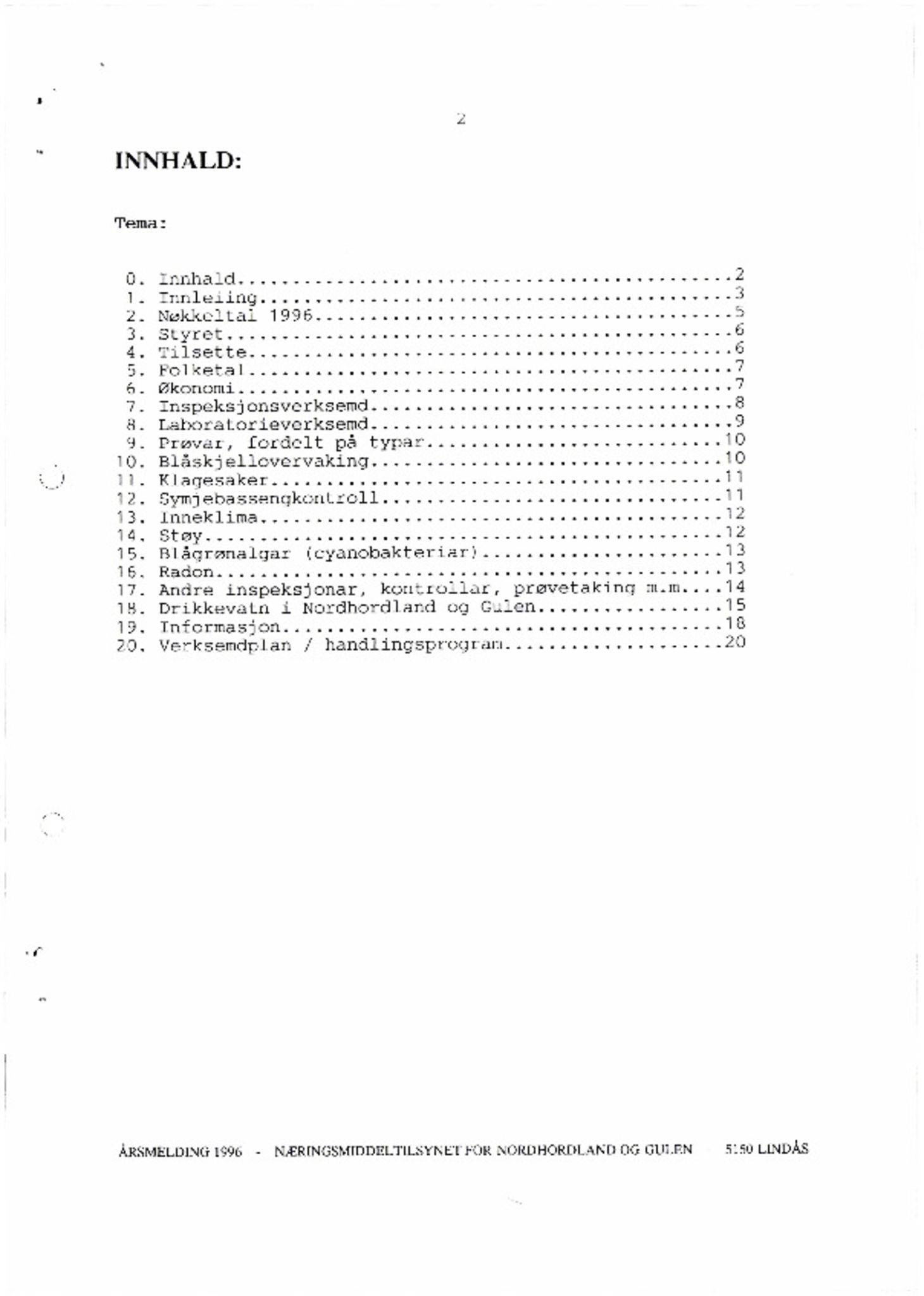 Næringsmiddeltilsynet for Nordhordland og Gulen, IKAH/1263-432/A/Ab/L0003: Årsmeldinger, 1996