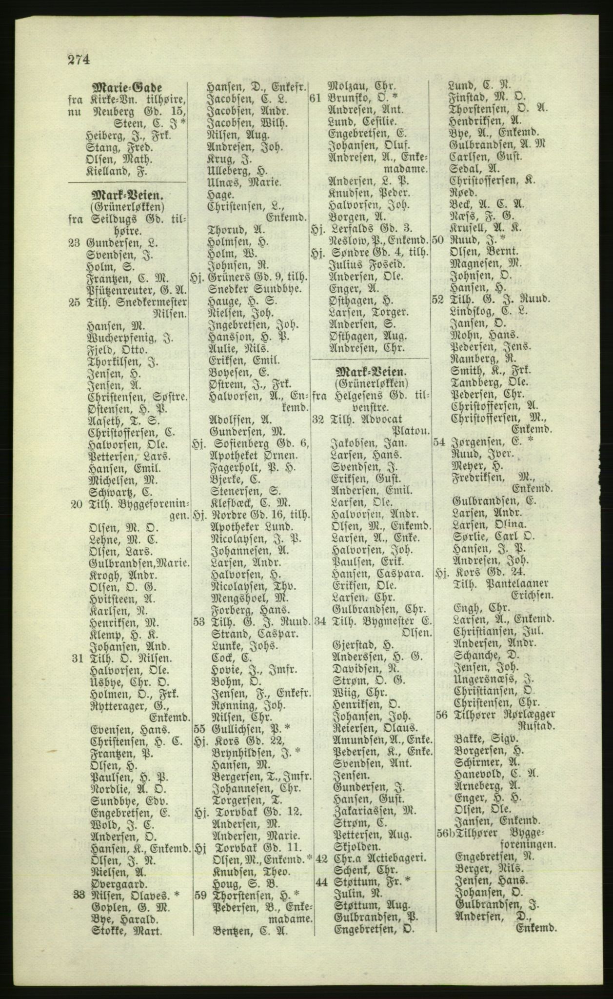 Kristiania/Oslo adressebok, PUBL/-, 1881, s. 274