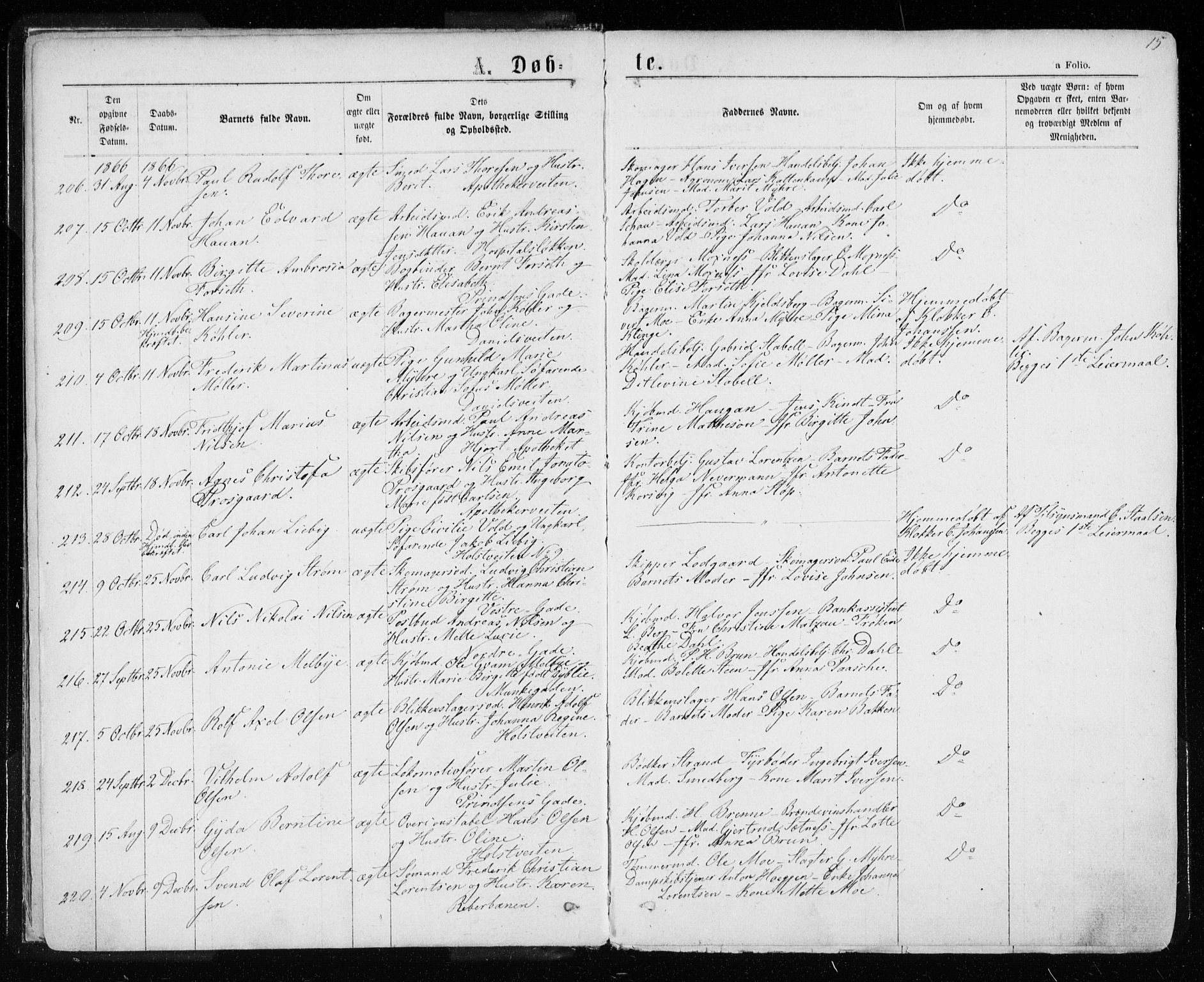 Ministerialprotokoller, klokkerbøker og fødselsregistre - Sør-Trøndelag, SAT/A-1456/601/L0054: Ministerialbok nr. 601A22, 1866-1877, s. 15