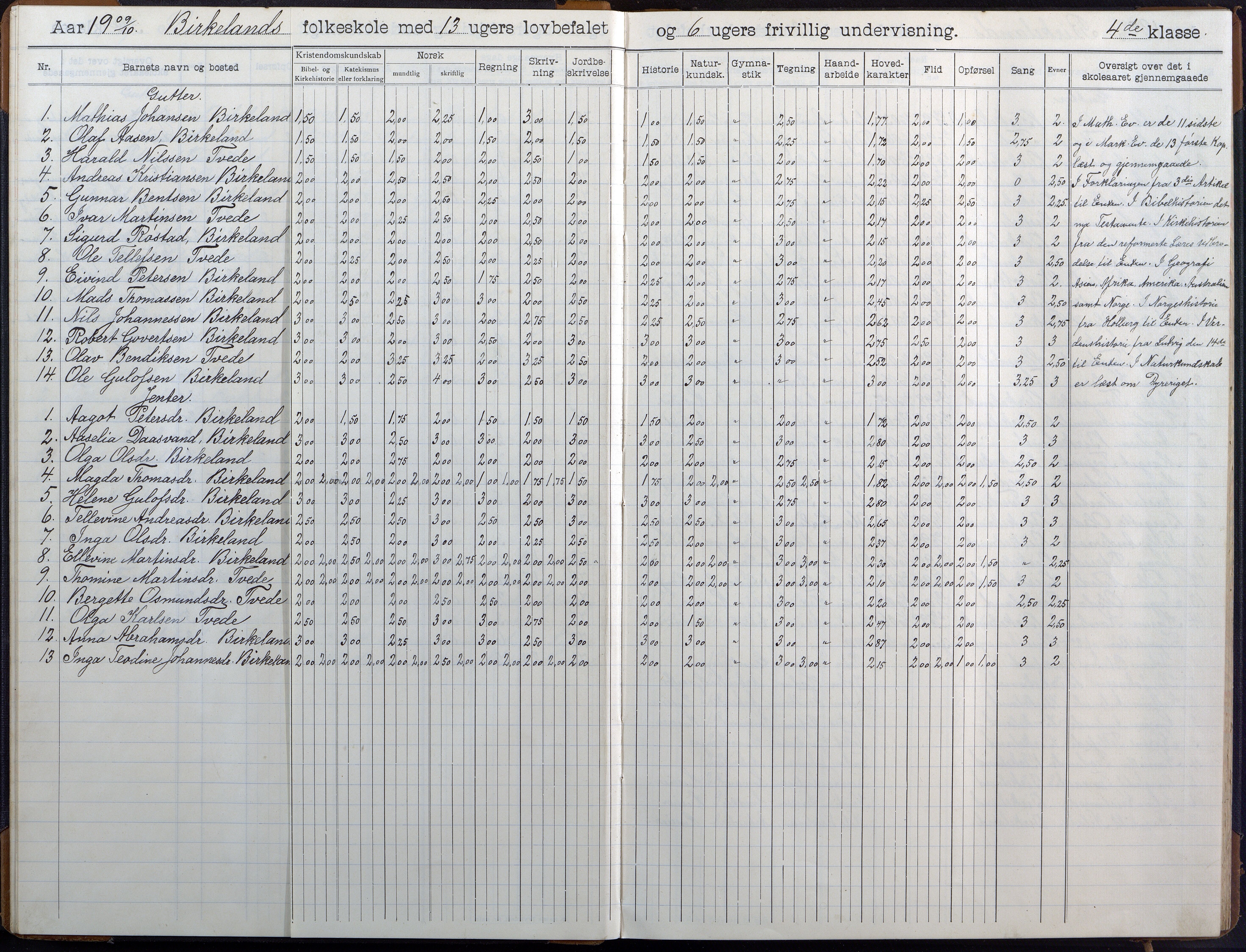 Birkenes kommune, Birkenes krets/Birkeland folkeskole frem til 1991, AAKS/KA0928-550a_91/F02/L0007: Skoleprotokoll, 1907-1931