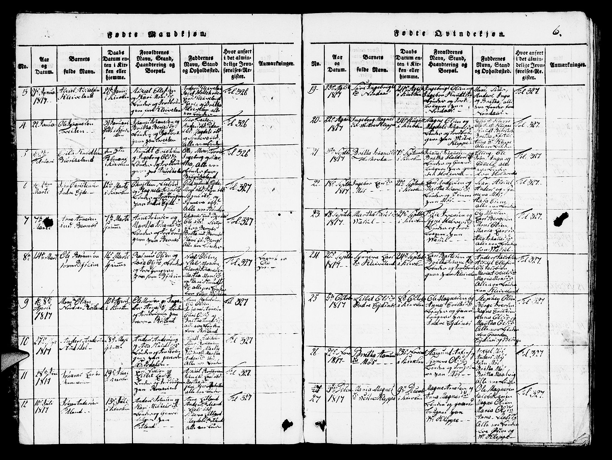 Hosanger sokneprestembete, AV/SAB-A-75801/H/Hab: Klokkerbok nr. A 1 /1, 1816-1856, s. 6