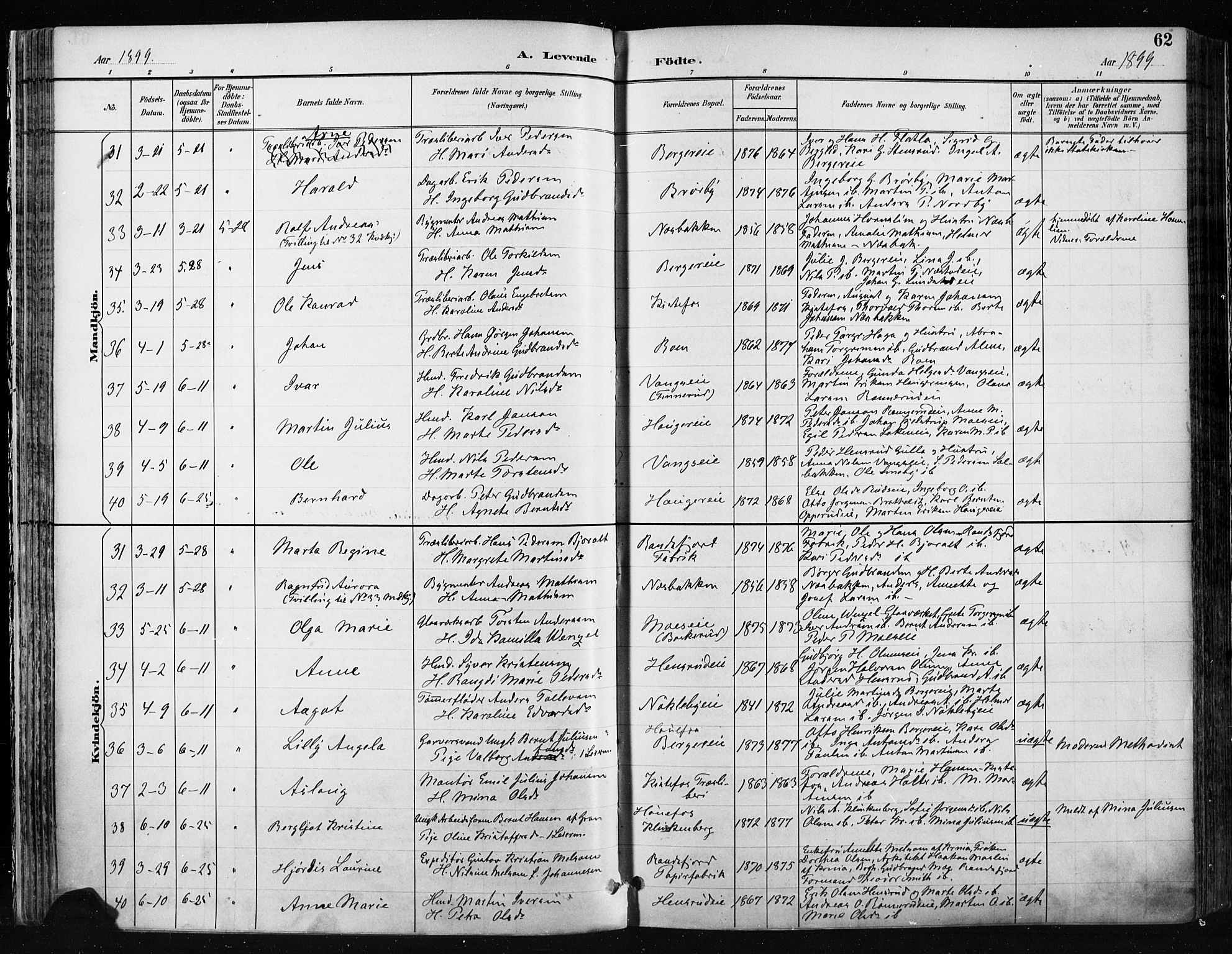 Jevnaker prestekontor, AV/SAH-PREST-116/H/Ha/Haa/L0009: Ministerialbok nr. 9, 1891-1901, s. 62