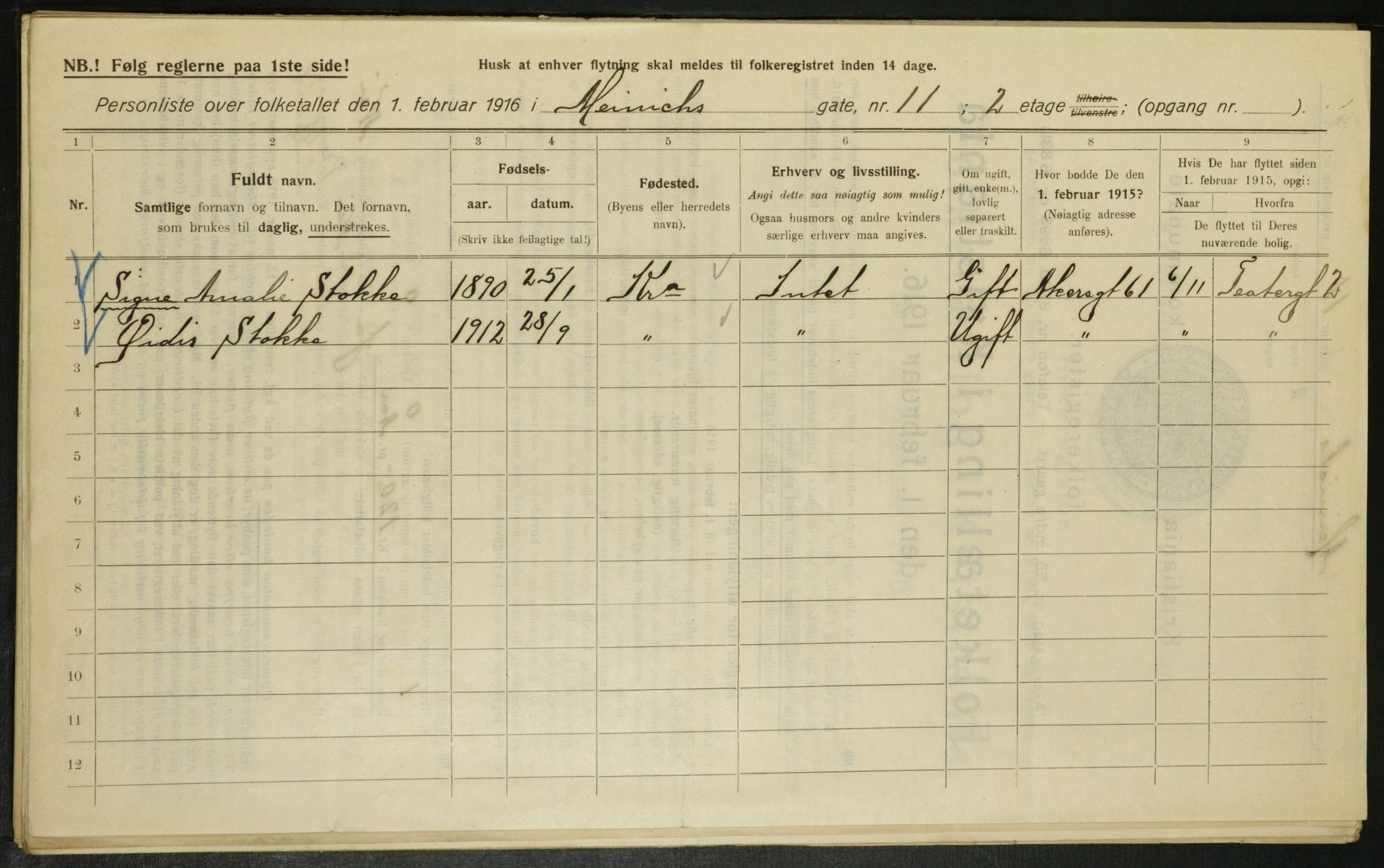 OBA, Kommunal folketelling 1.2.1916 for Kristiania, 1916, s. 1173