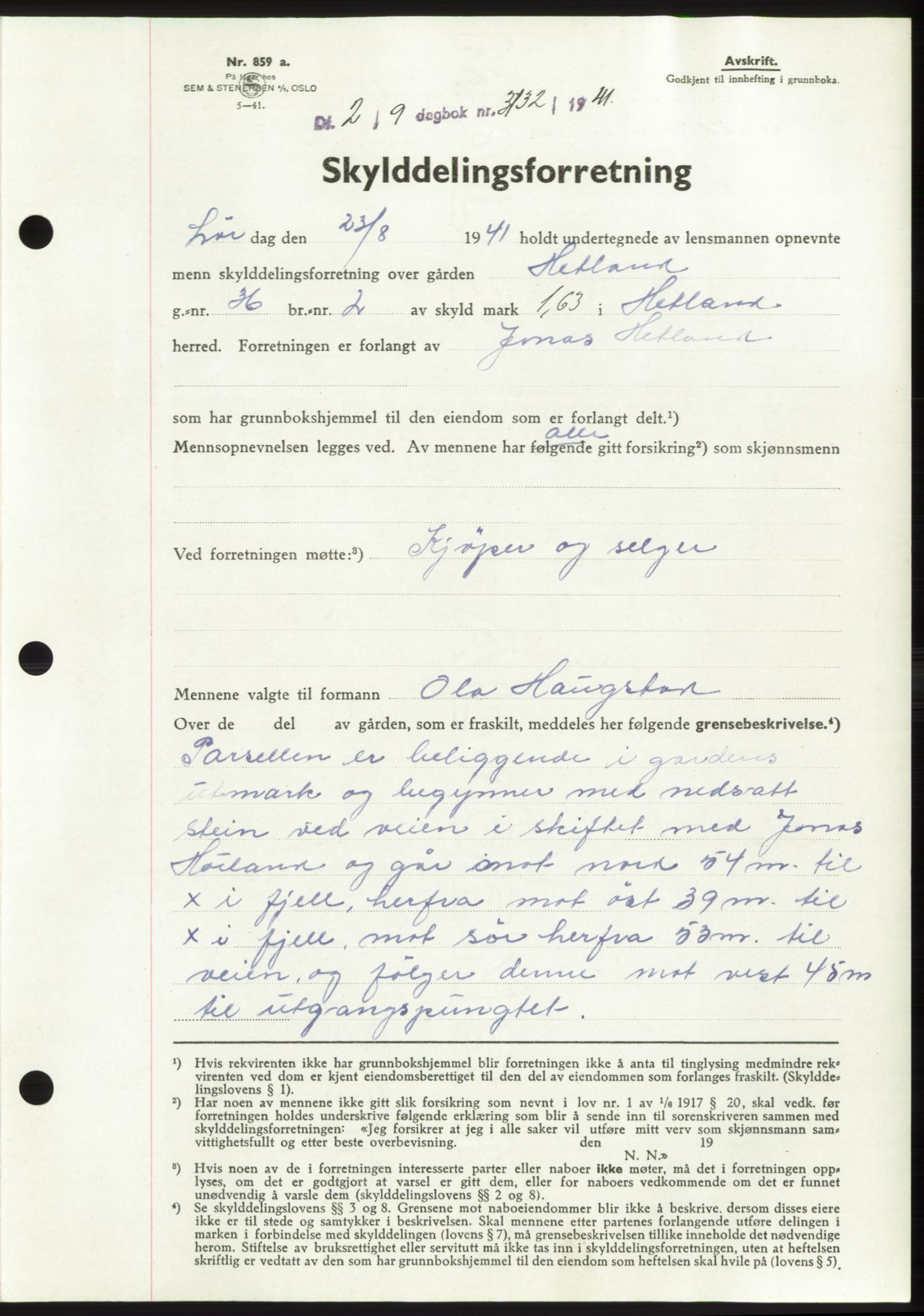 Jæren sorenskriveri, SAST/A-100310/03/G/Gba/L0081: Pantebok, 1941-1941, Dagboknr: 3132/1941