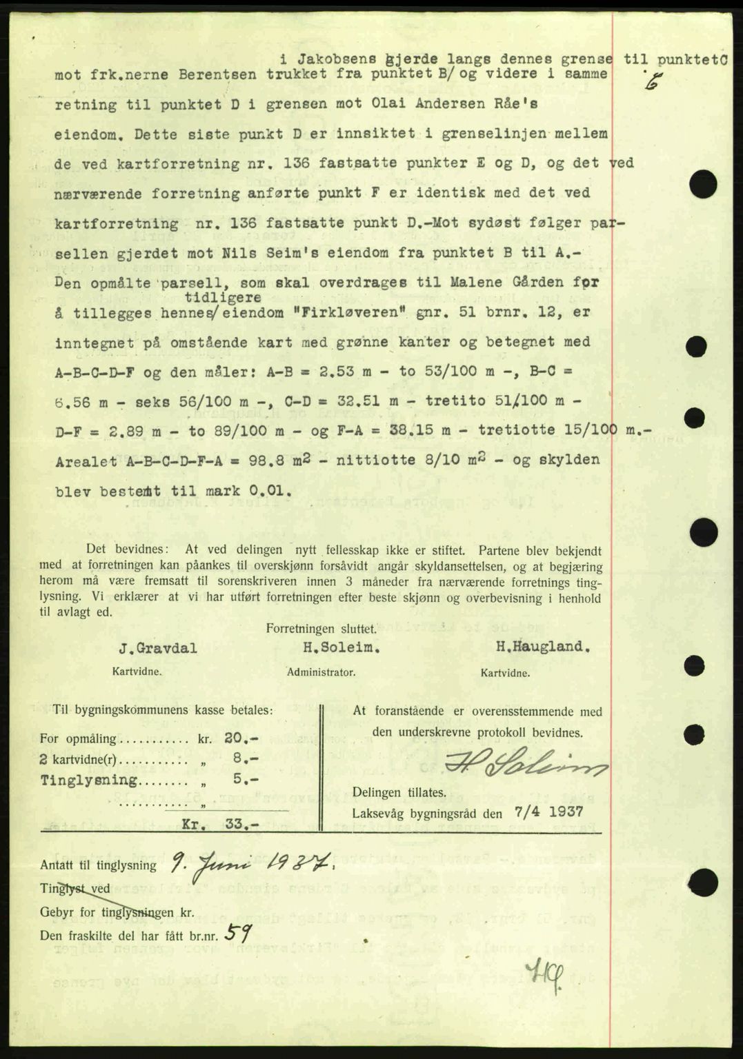 Midhordland sorenskriveri, SAB/A-3001/1/G/Gb/Gbk/L0001: Pantebok nr. A1-6, 1936-1937, Dagboknr: 2176/1937