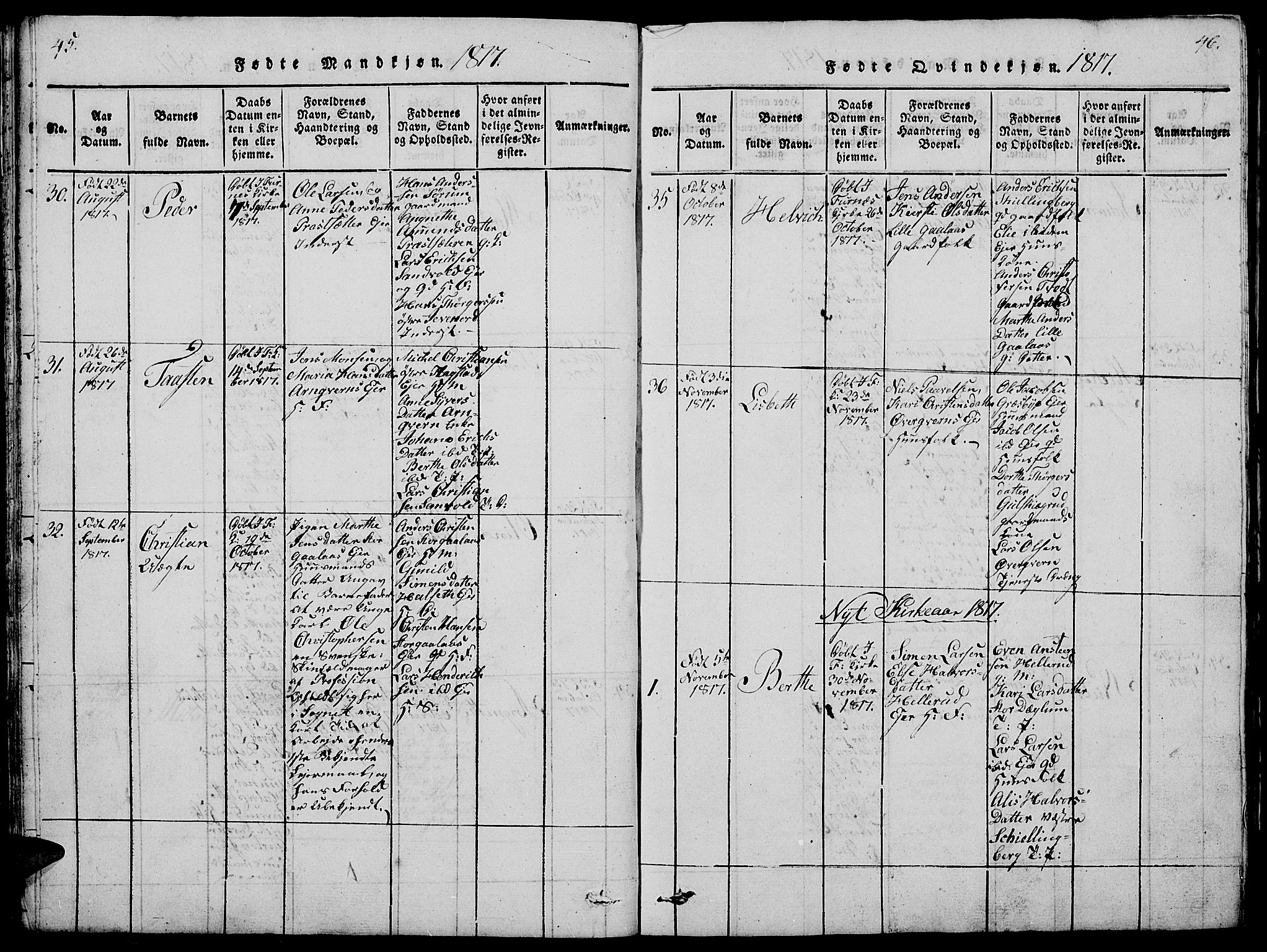 Vang prestekontor, Hedmark, SAH/PREST-008/H/Ha/Hab/L0005: Klokkerbok nr. 5, 1815-1836, s. 45-46