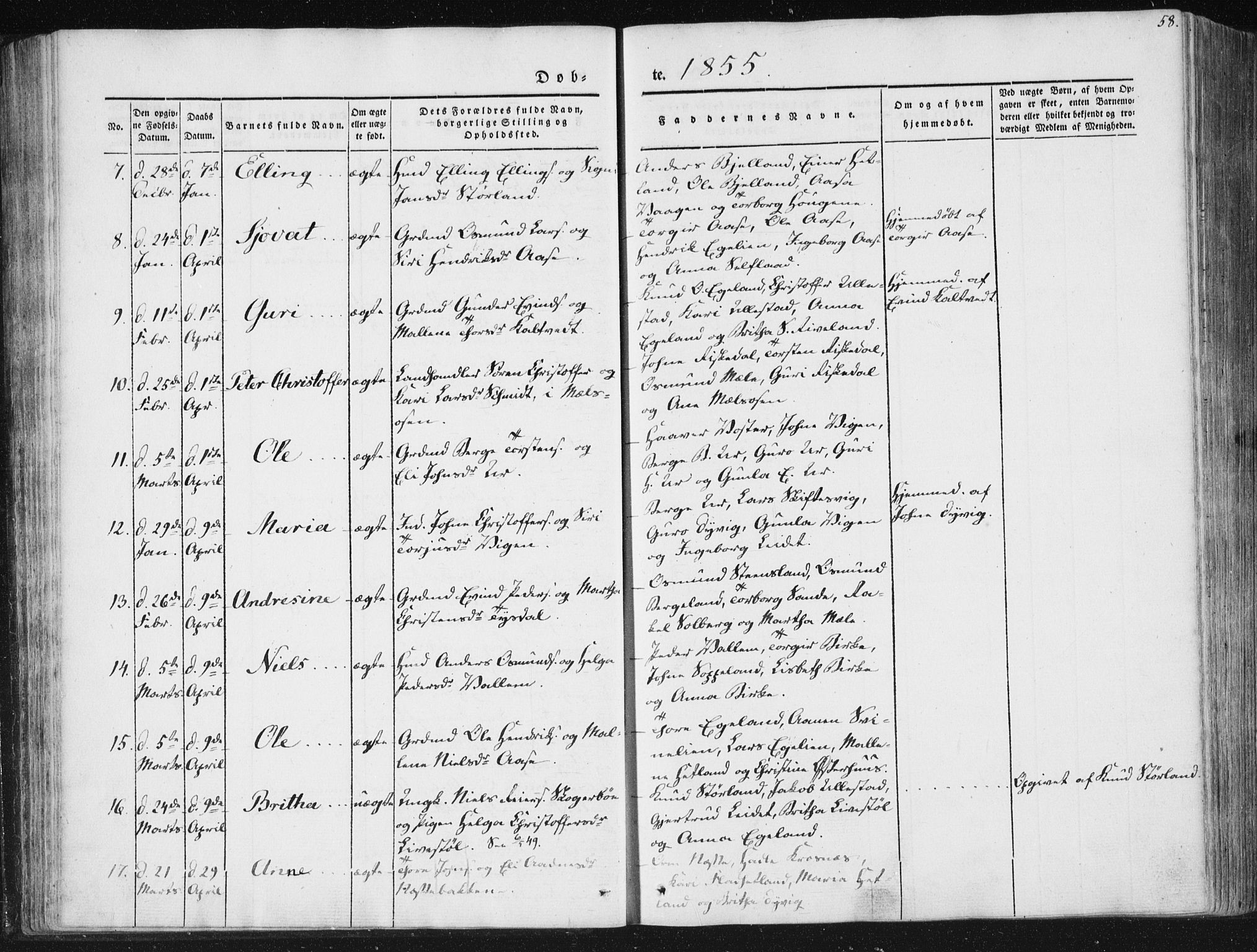 Hjelmeland sokneprestkontor, AV/SAST-A-101843/01/IV/L0008: Ministerialbok nr. A 8, 1842-1861, s. 58