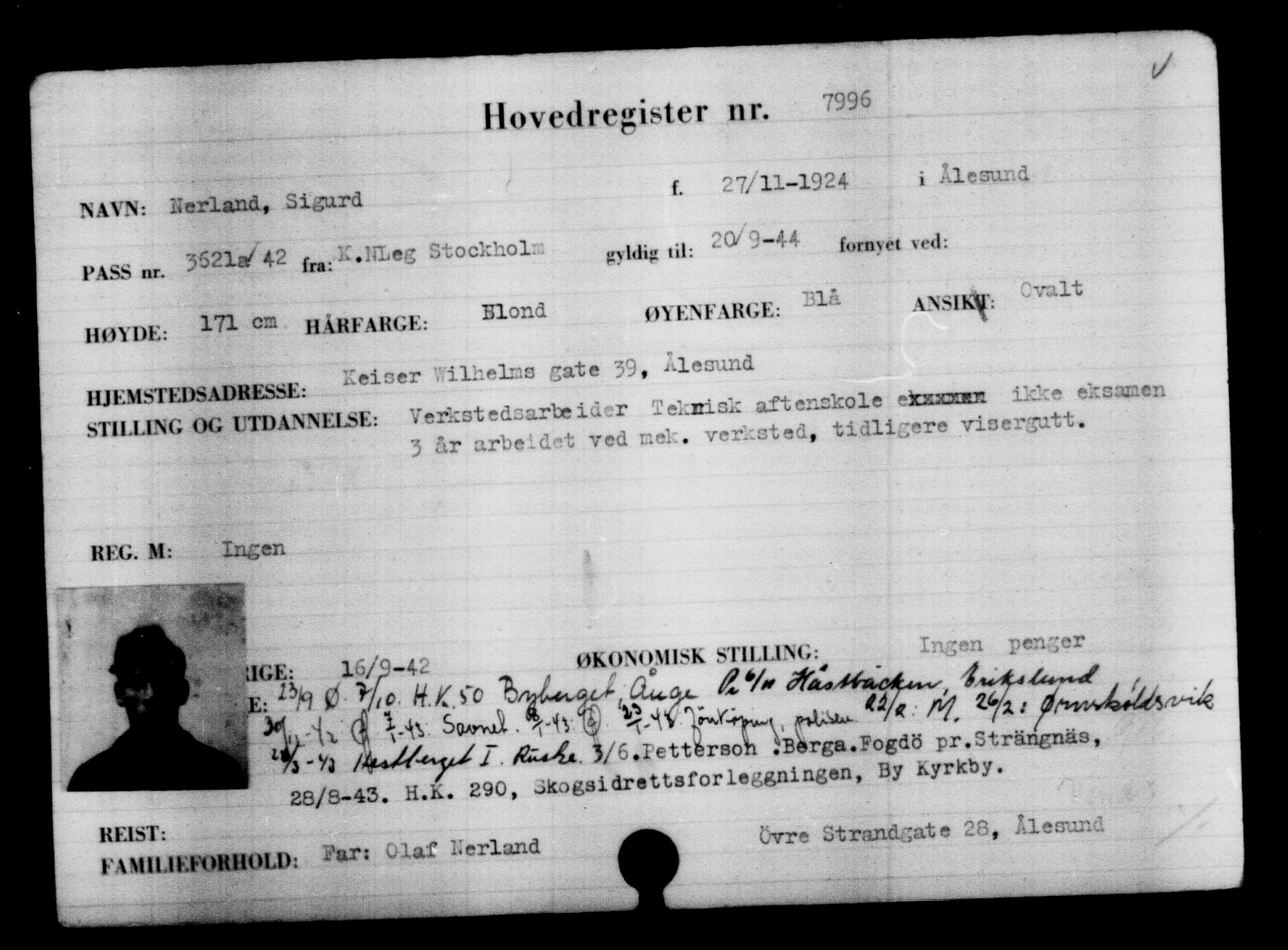 Utenriksstasjonene, Legasjonen i Stockholm, Flyktningkontoret, AV/RA-S-6753/V/Va/L0005: Kjesäterkartoteket, flyktninger med registreringsnr. 6600-9417, 1940-1945, s. 1635