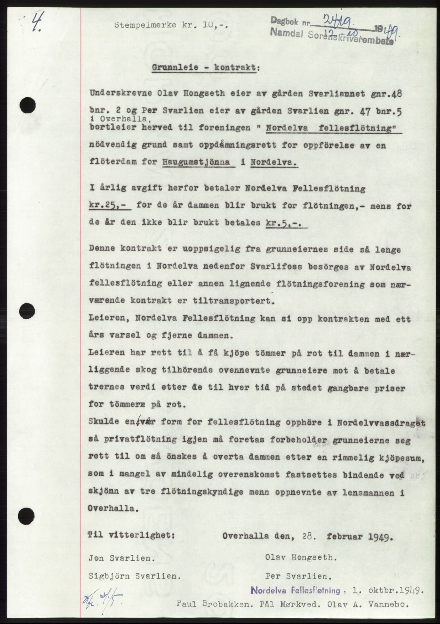 Namdal sorenskriveri, SAT/A-4133/1/2/2C: Pantebok nr. -, 1949-1949, Dagboknr: 2419/1949