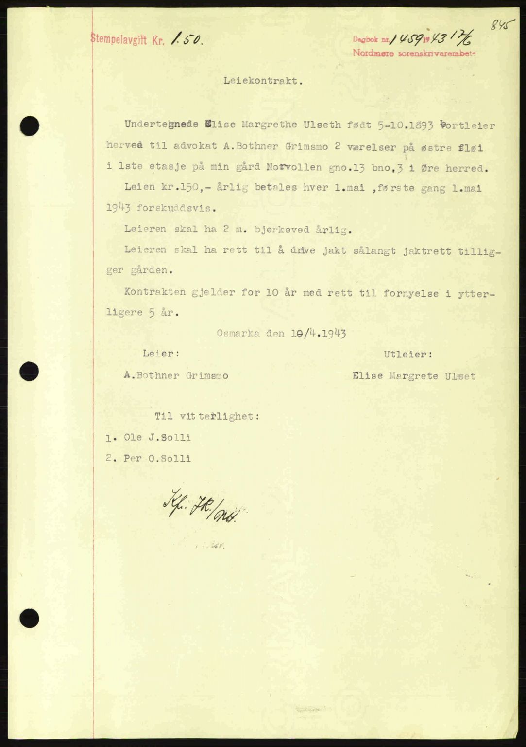 Nordmøre sorenskriveri, SAT/A-4132/1/2/2Ca: Pantebok nr. B90, 1942-1943, Dagboknr: 1459/1943