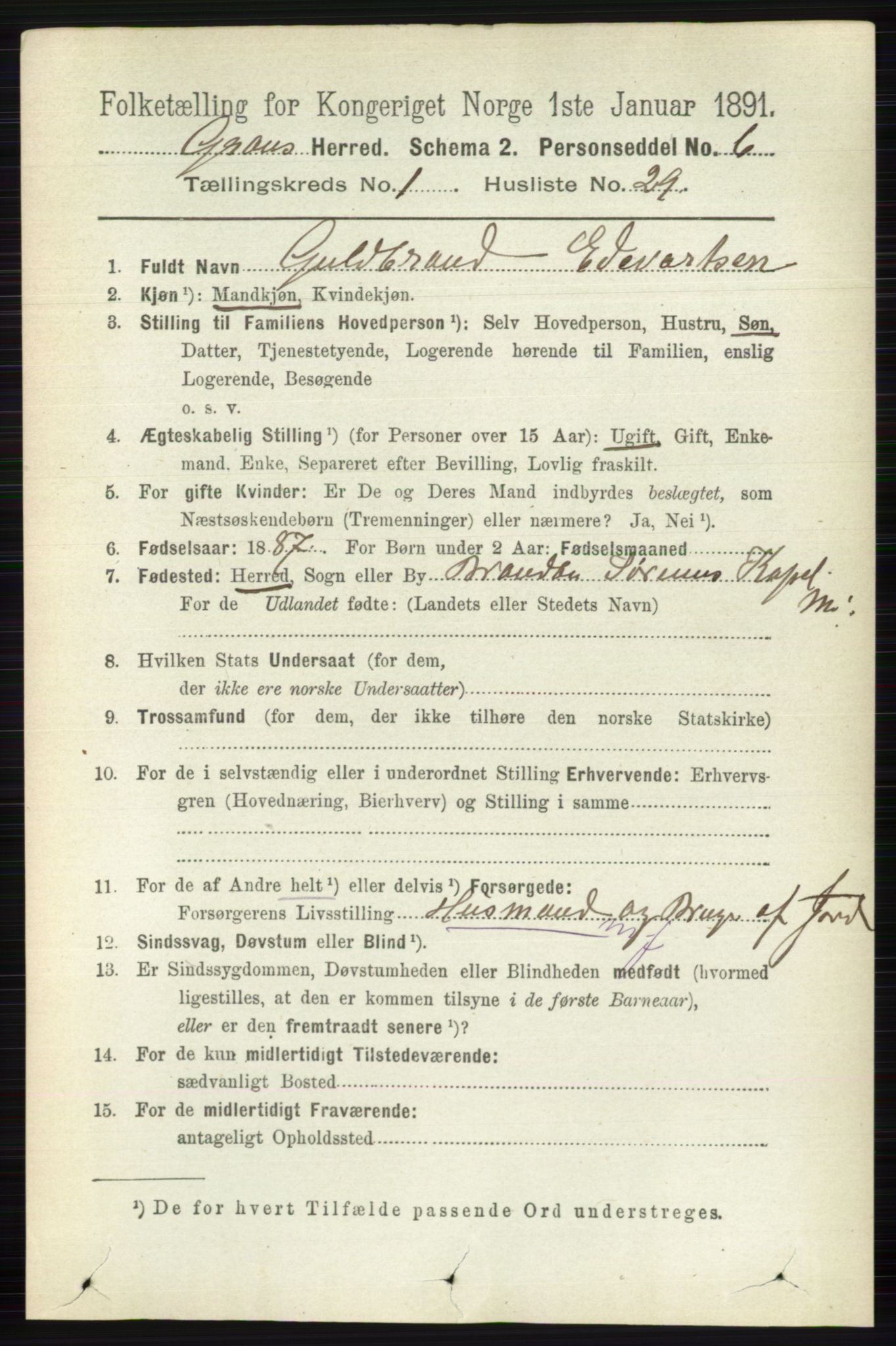 RA, Folketelling 1891 for 0534 Gran herred, 1891, s. 244