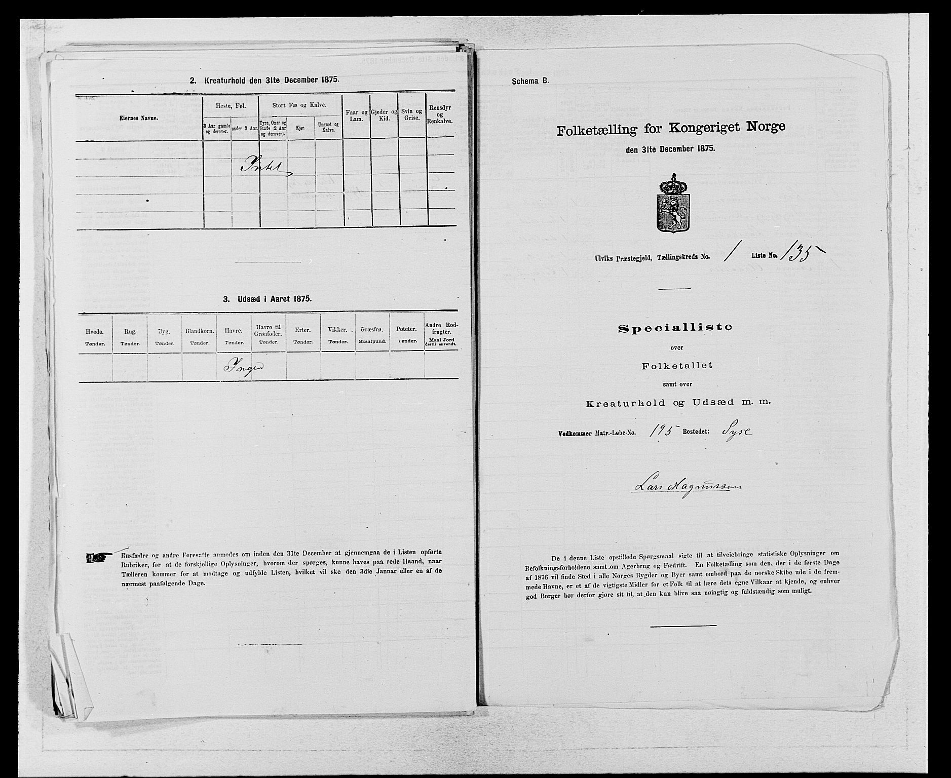 SAB, Folketelling 1875 for 1233P Ulvik prestegjeld, 1875, s. 297