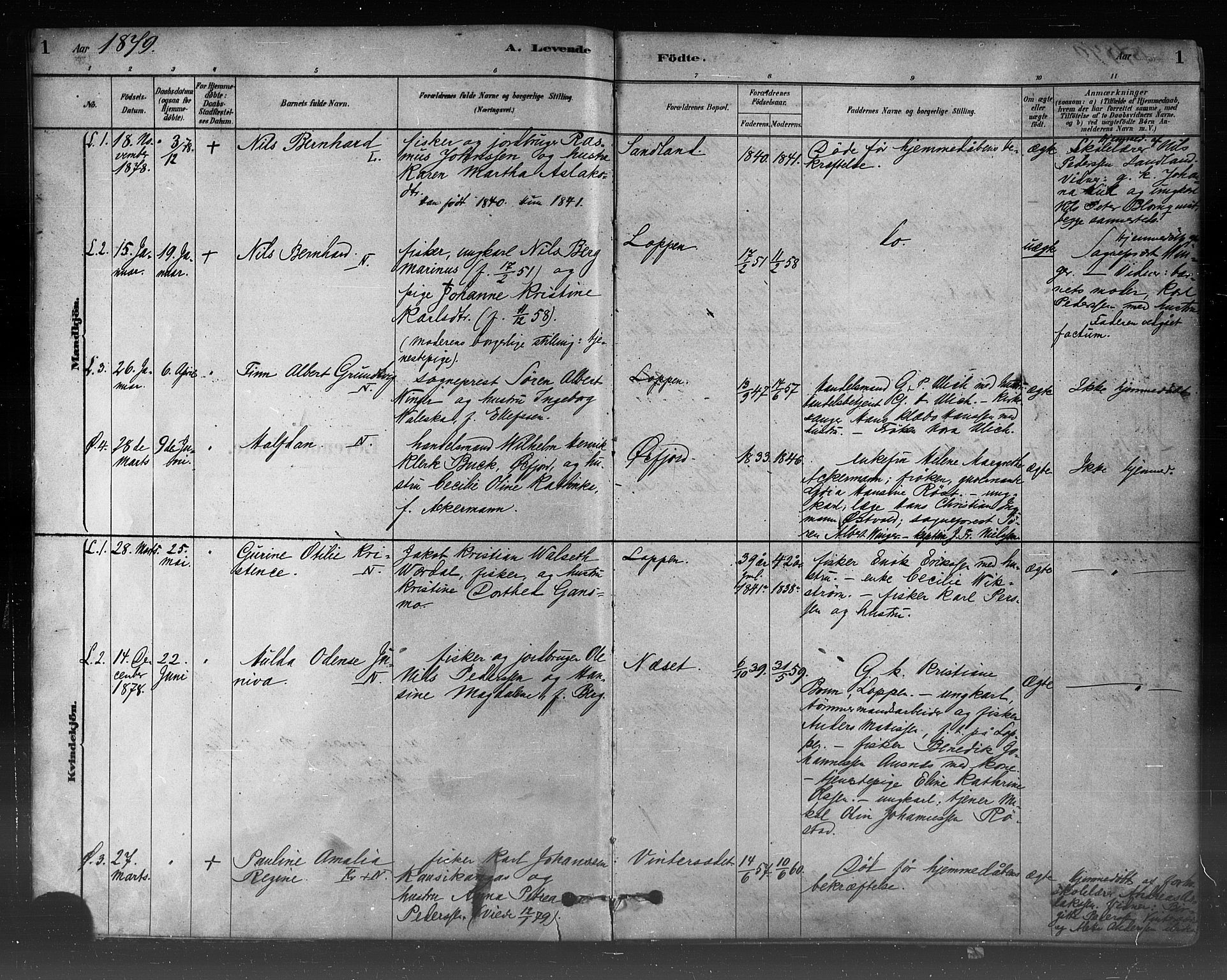 Loppa sokneprestkontor, AV/SATØ-S-1339/H/Ha/L0006kirke: Ministerialbok nr. 6, 1879-1895, s. 1