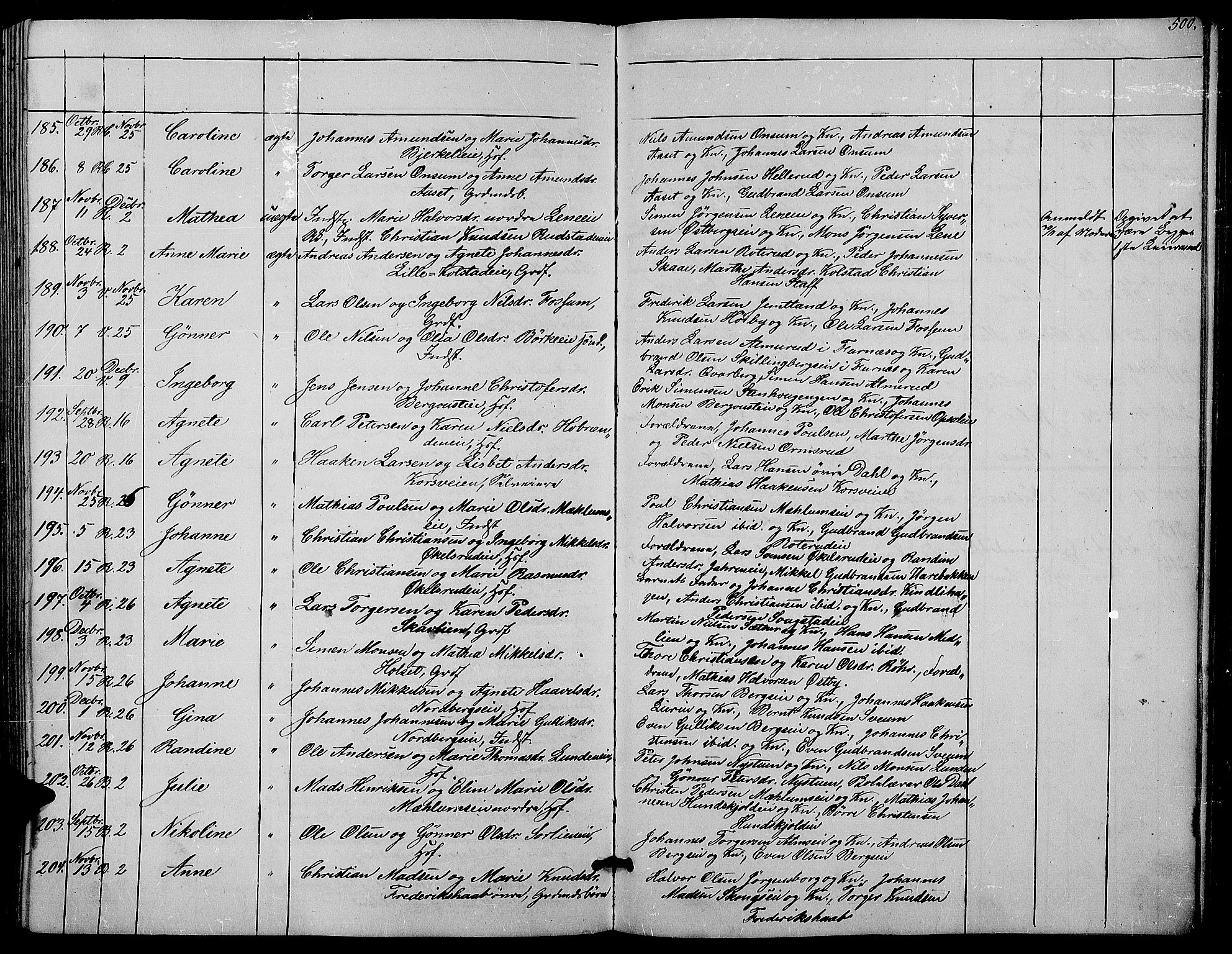 Ringsaker prestekontor, AV/SAH-PREST-014/L/La/L0006: Klokkerbok nr. 6, 1851-1860, s. 500