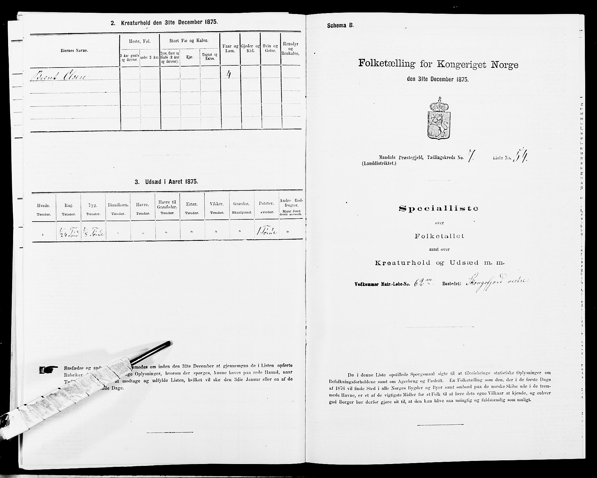 SAK, Folketelling 1875 for 1019L Mandal prestegjeld, Halse sokn og Harkmark sokn, 1875, s. 1120