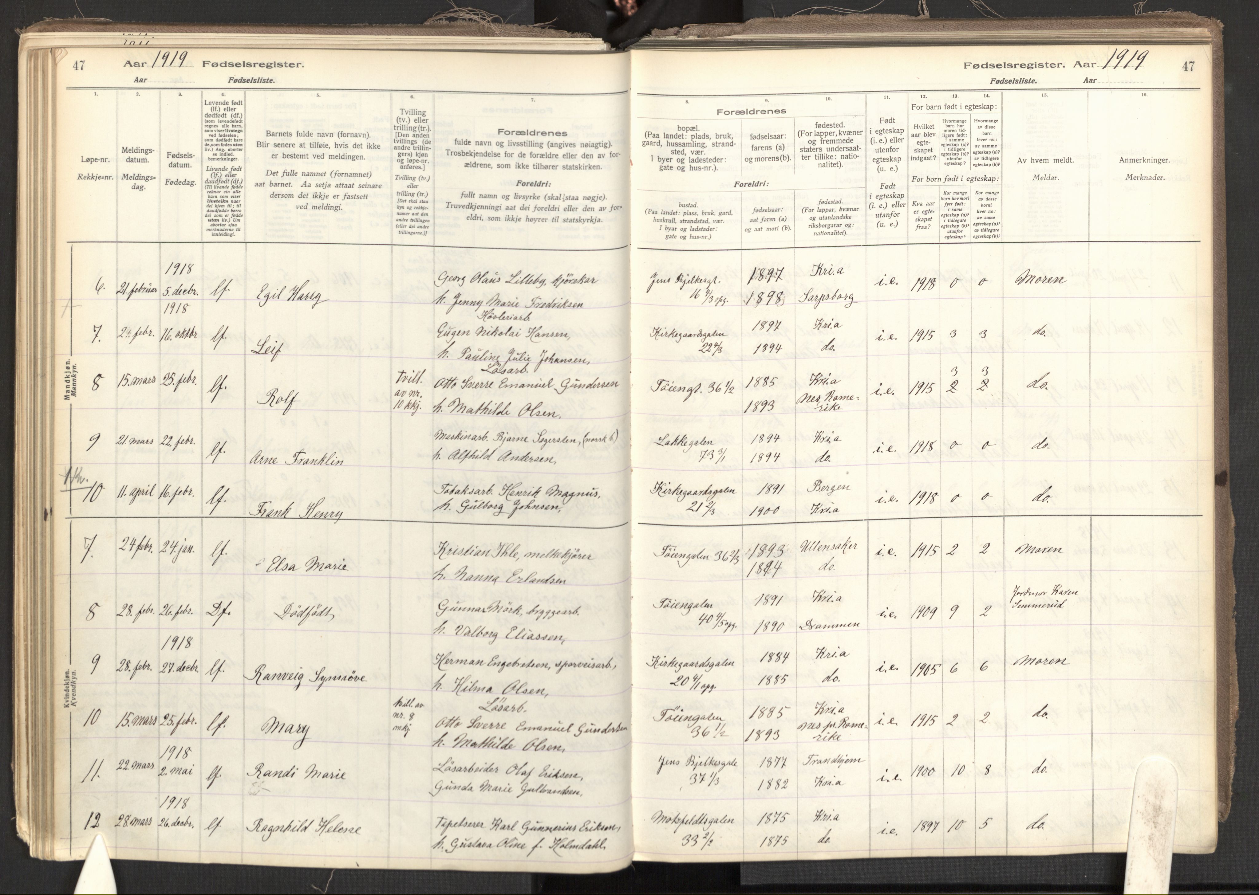 Tøyen prestekontor Kirkebøker, AV/SAO-A-10167a/J/Ja/L0001: Fødselsregister nr. 1, 1916-1944, s. 47