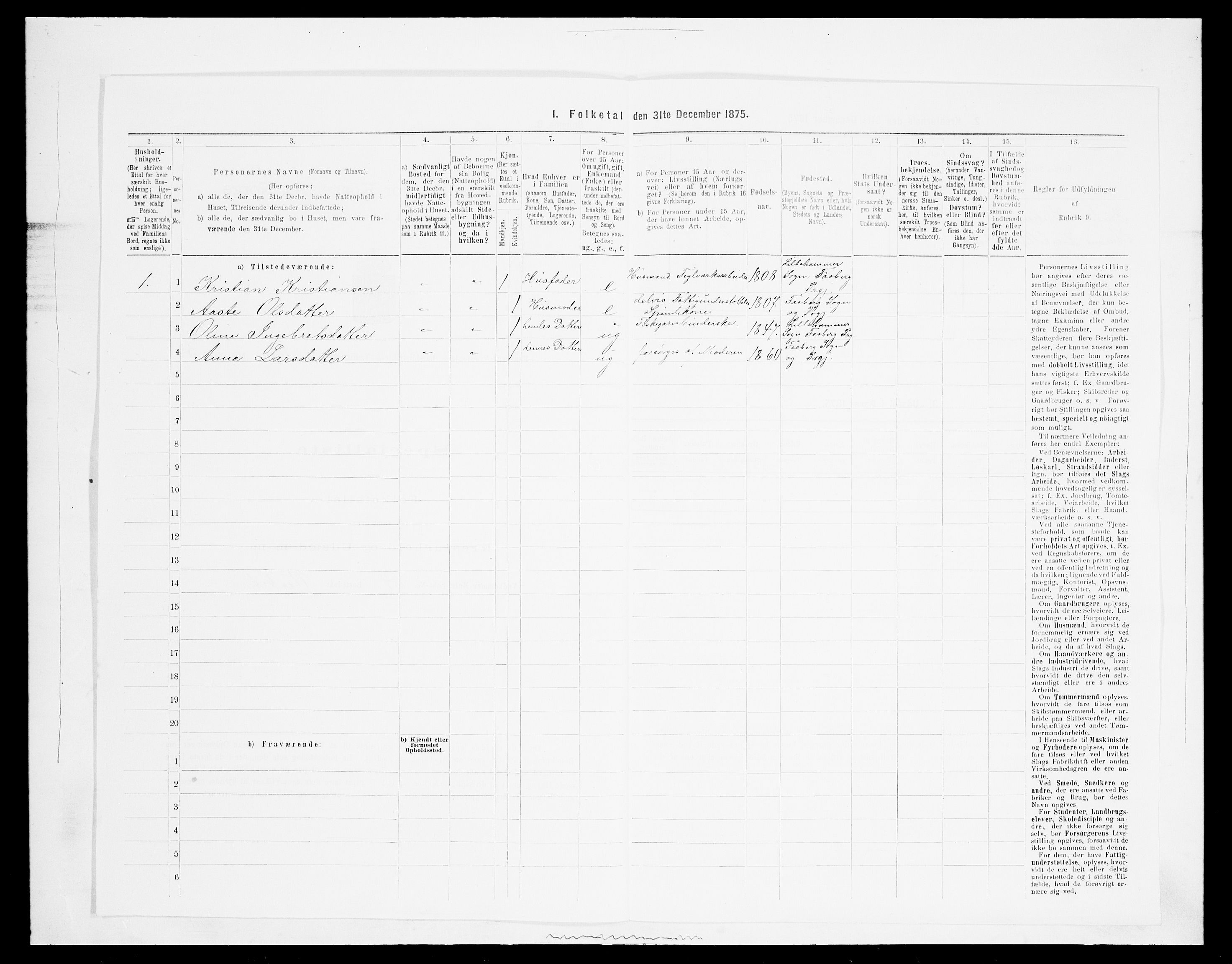 SAH, Folketelling 1875 for 0524L Fåberg prestegjeld, Fåberg sokn og Lillehammer landsokn, 1875, s. 708