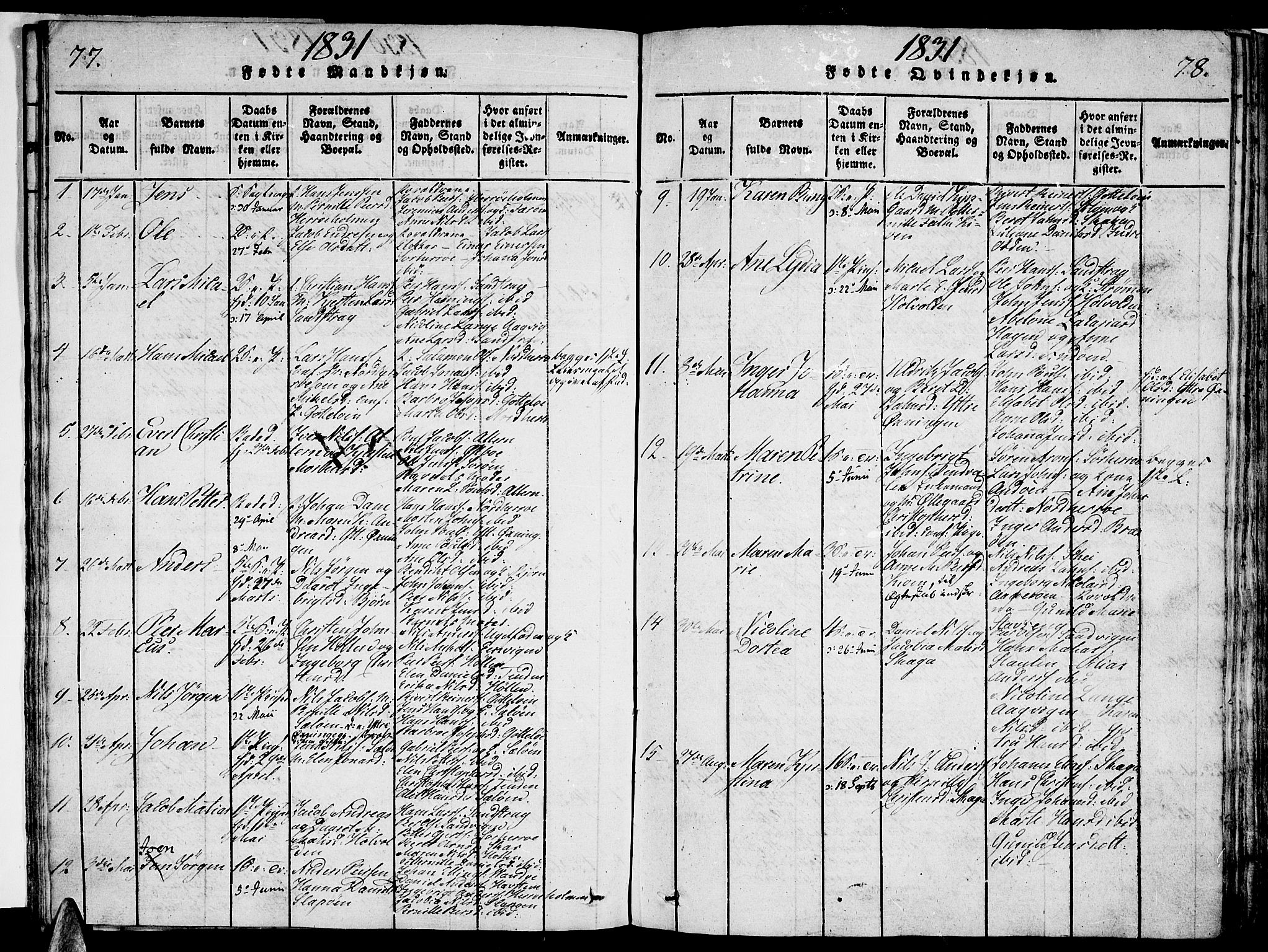 Ministerialprotokoller, klokkerbøker og fødselsregistre - Nordland, AV/SAT-A-1459/834/L0510: Klokkerbok nr. 834C01, 1820-1847, s. 77-78