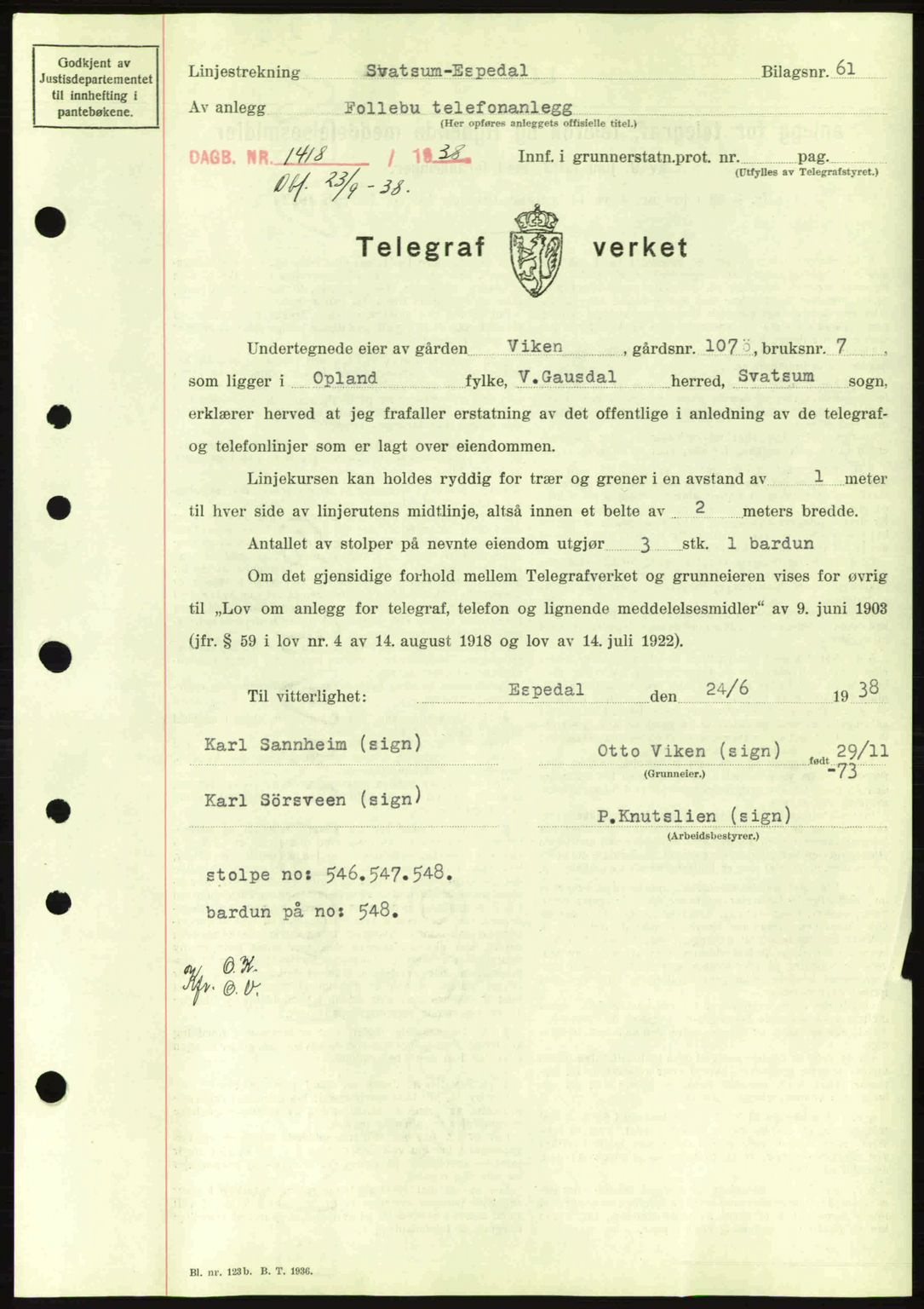 Sør-Gudbrandsdal tingrett, SAH/TING-004/H/Hb/Hbd/L0005: Pantebok nr. A5, 1938-1939, Dagboknr: 1418/1938