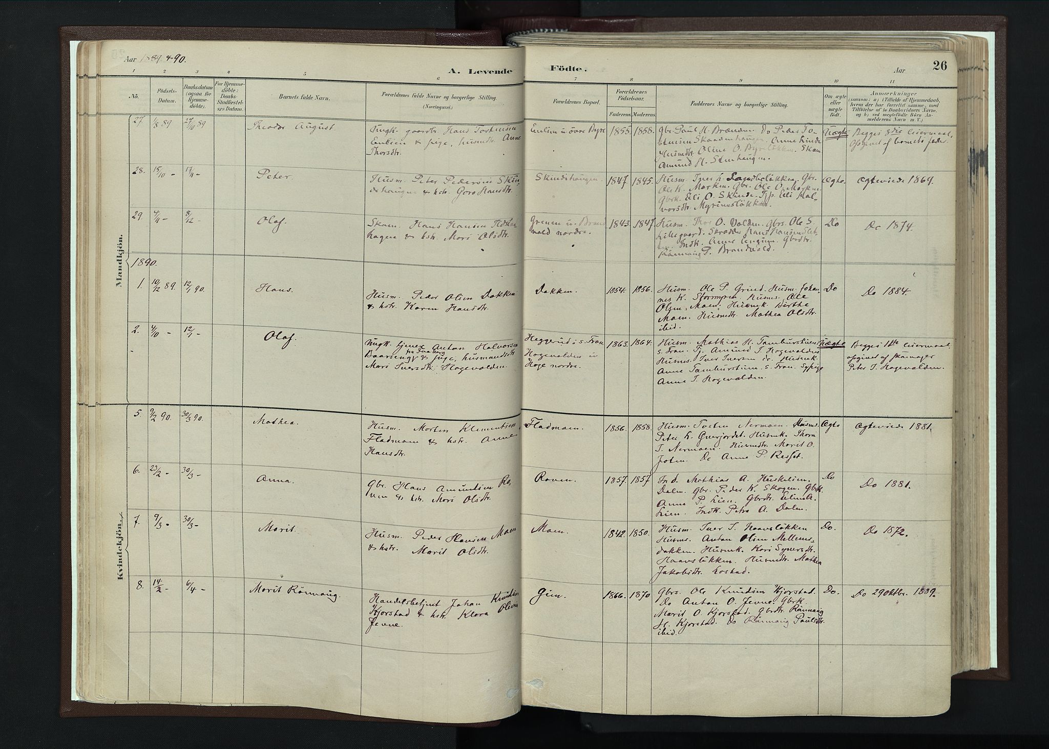 Nord-Fron prestekontor, SAH/PREST-080/H/Ha/Haa/L0004: Ministerialbok nr. 4, 1884-1914, s. 26