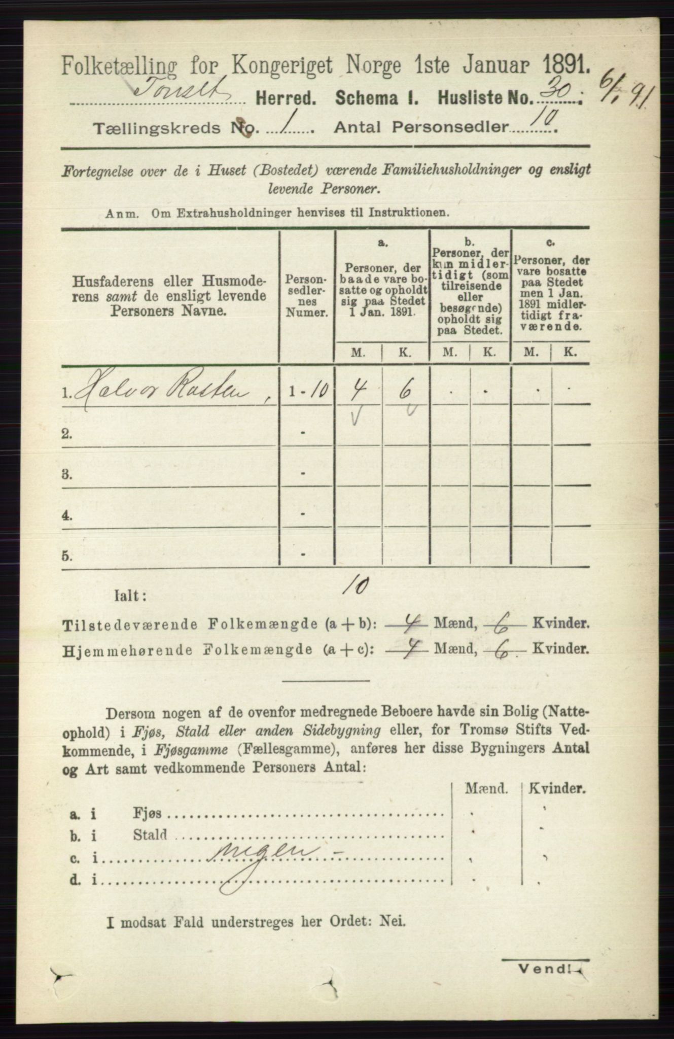 RA, Folketelling 1891 for 0437 Tynset herred, 1891, s. 61