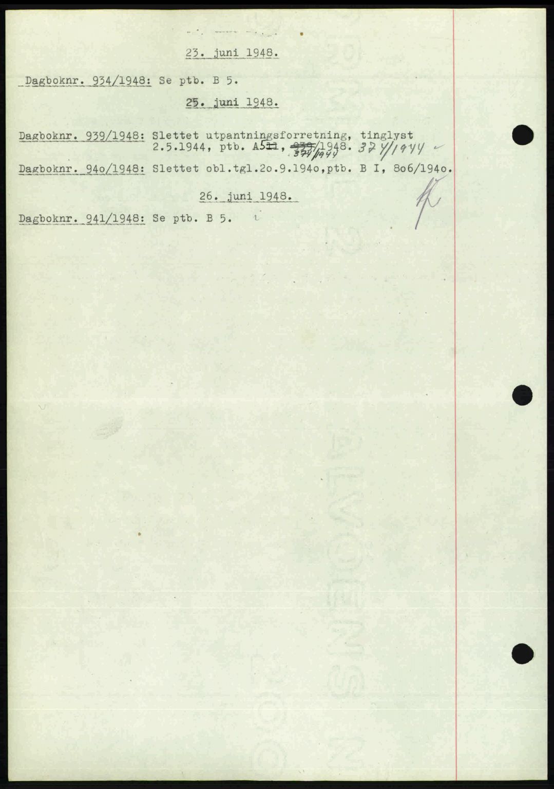 Nedenes sorenskriveri, SAK/1221-0006/G/Gb/Gba/L0059: Pantebok nr. A11, 1948-1948, Dagboknr: 934/1948