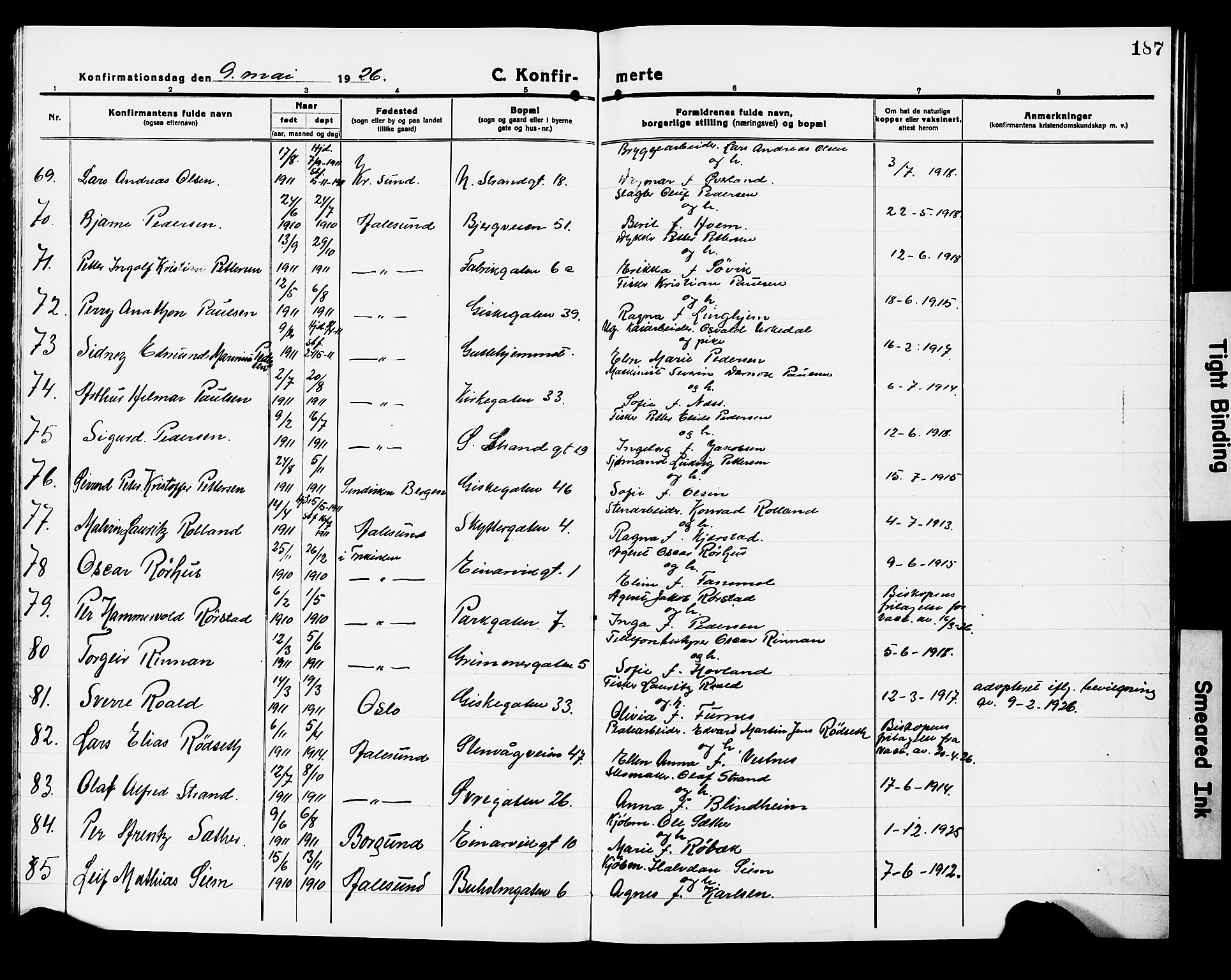 Ministerialprotokoller, klokkerbøker og fødselsregistre - Møre og Romsdal, AV/SAT-A-1454/529/L0472: Klokkerbok nr. 529C09, 1917-1929, s. 187