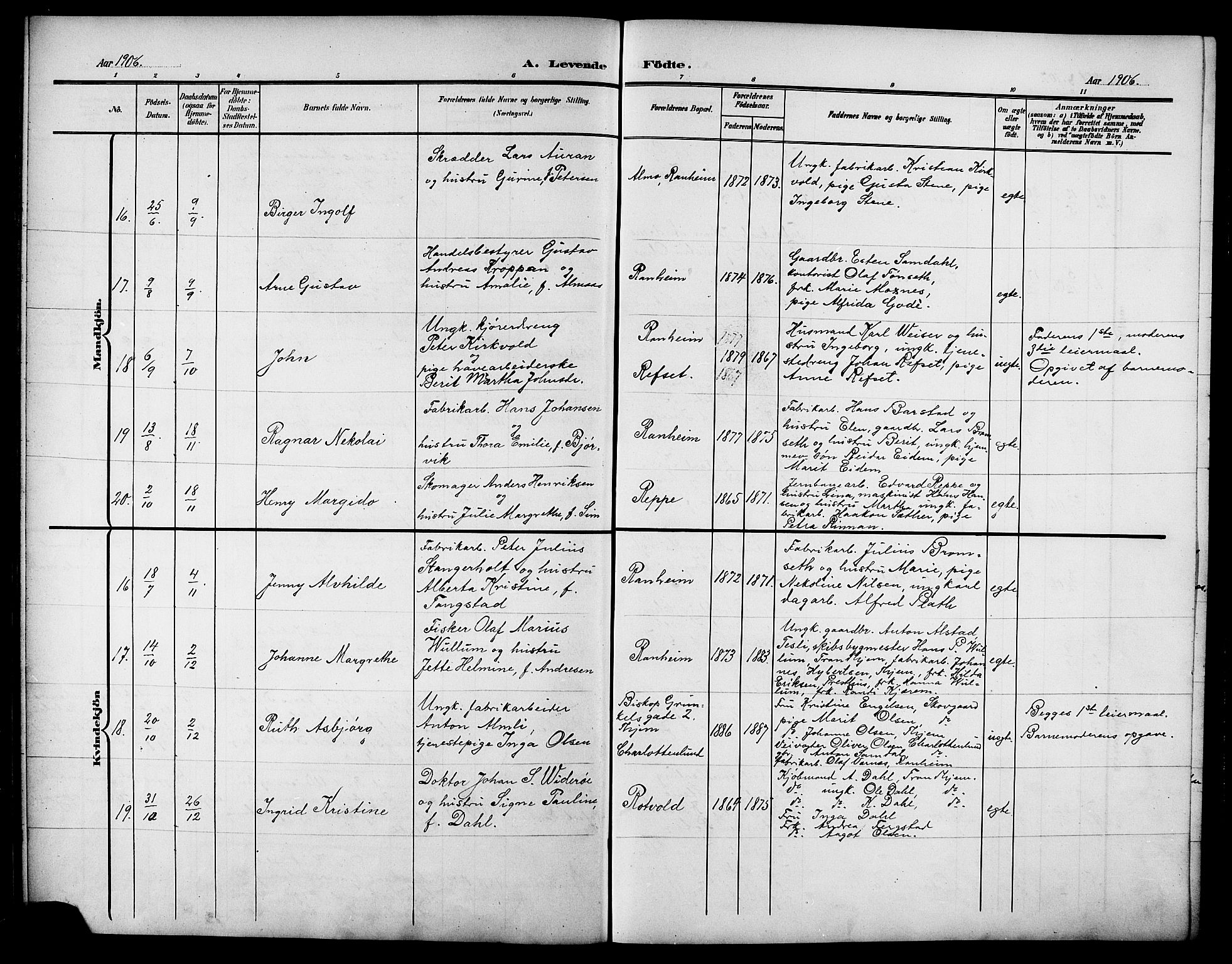 Ministerialprotokoller, klokkerbøker og fødselsregistre - Sør-Trøndelag, AV/SAT-A-1456/615/L0400: Klokkerbok nr. 615C01, 1905-1921