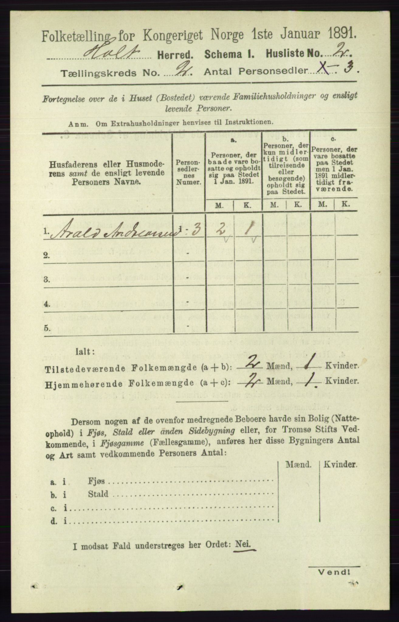 RA, Folketelling 1891 for 0914 Holt herred, 1891, s. 617