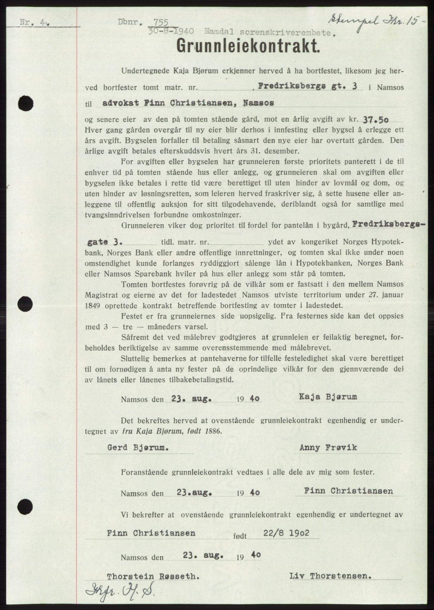 Namdal sorenskriveri, SAT/A-4133/1/2/2C: Pantebok nr. -, 1940-1941, Tingl.dato: 30.08.1940