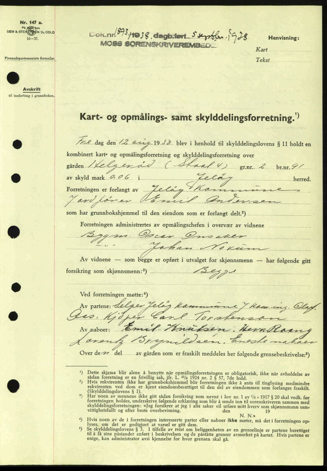 Moss sorenskriveri, SAO/A-10168: Pantebok nr. A4, 1938-1938, Dagboknr: 1893/1938